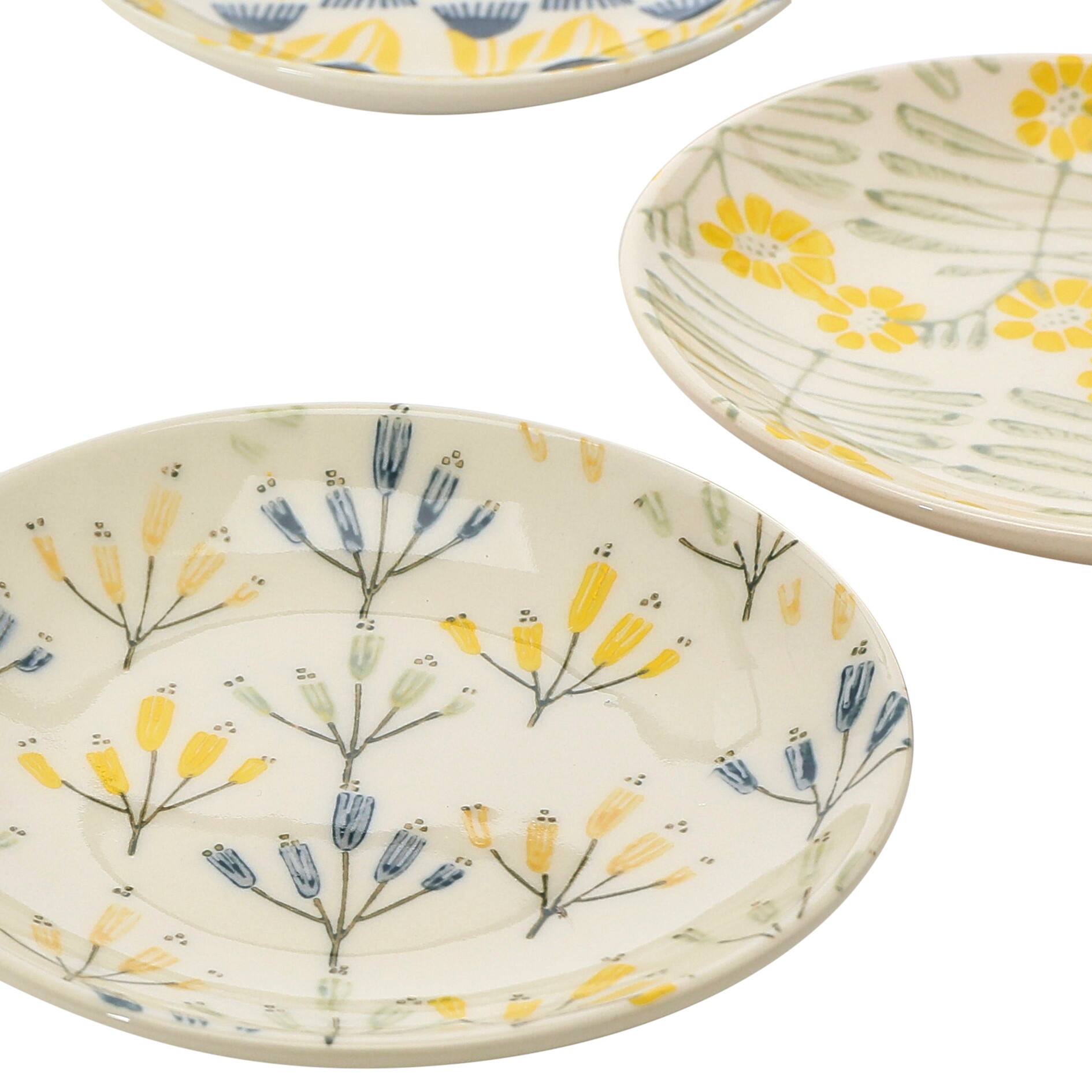 Hello Honey&#xAE; Flower Design Hand Stamped Stoneware Plate Set