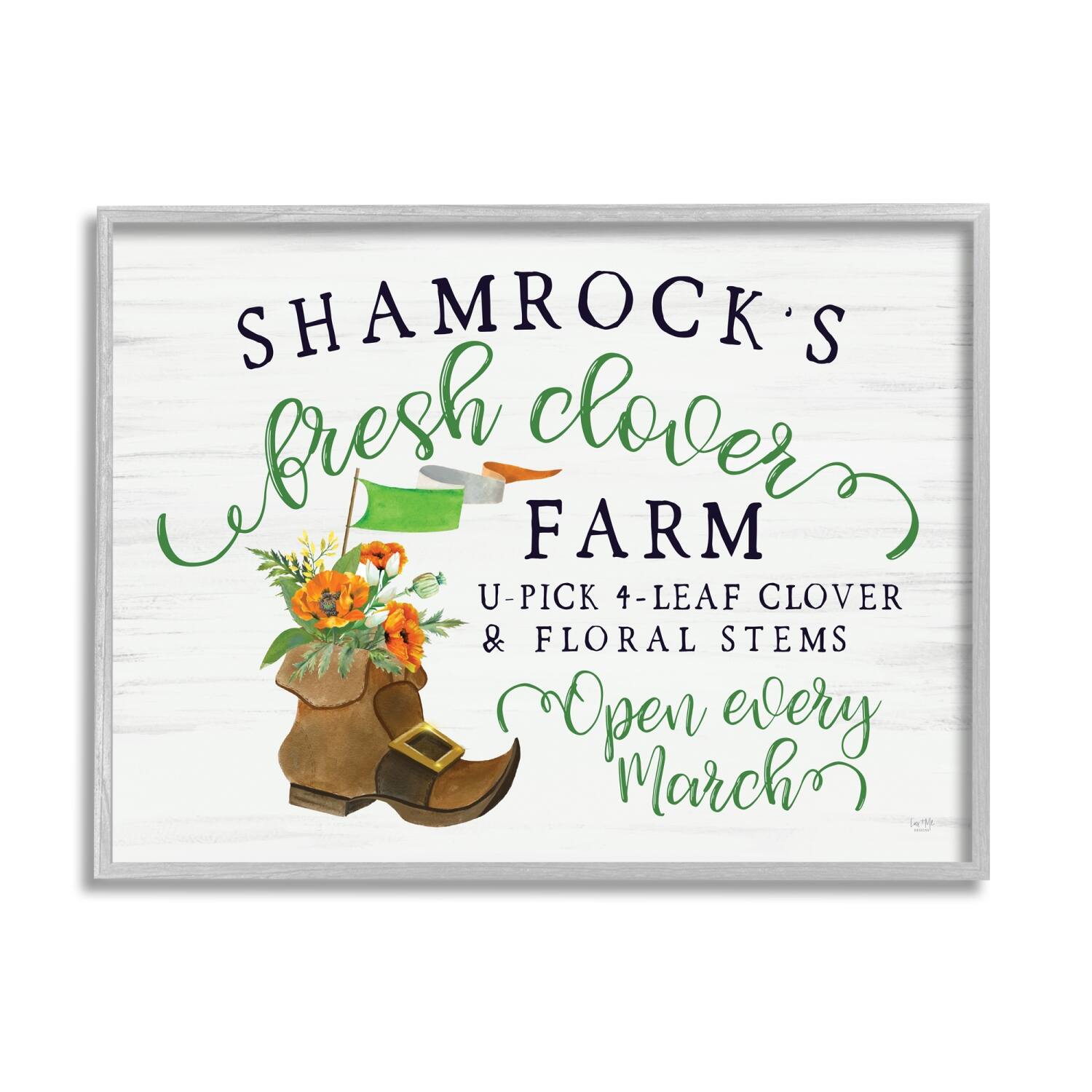 Stupell Industries Shamrock Clover Farm Typography Sign Grainy Pattern Framed Giclee Art