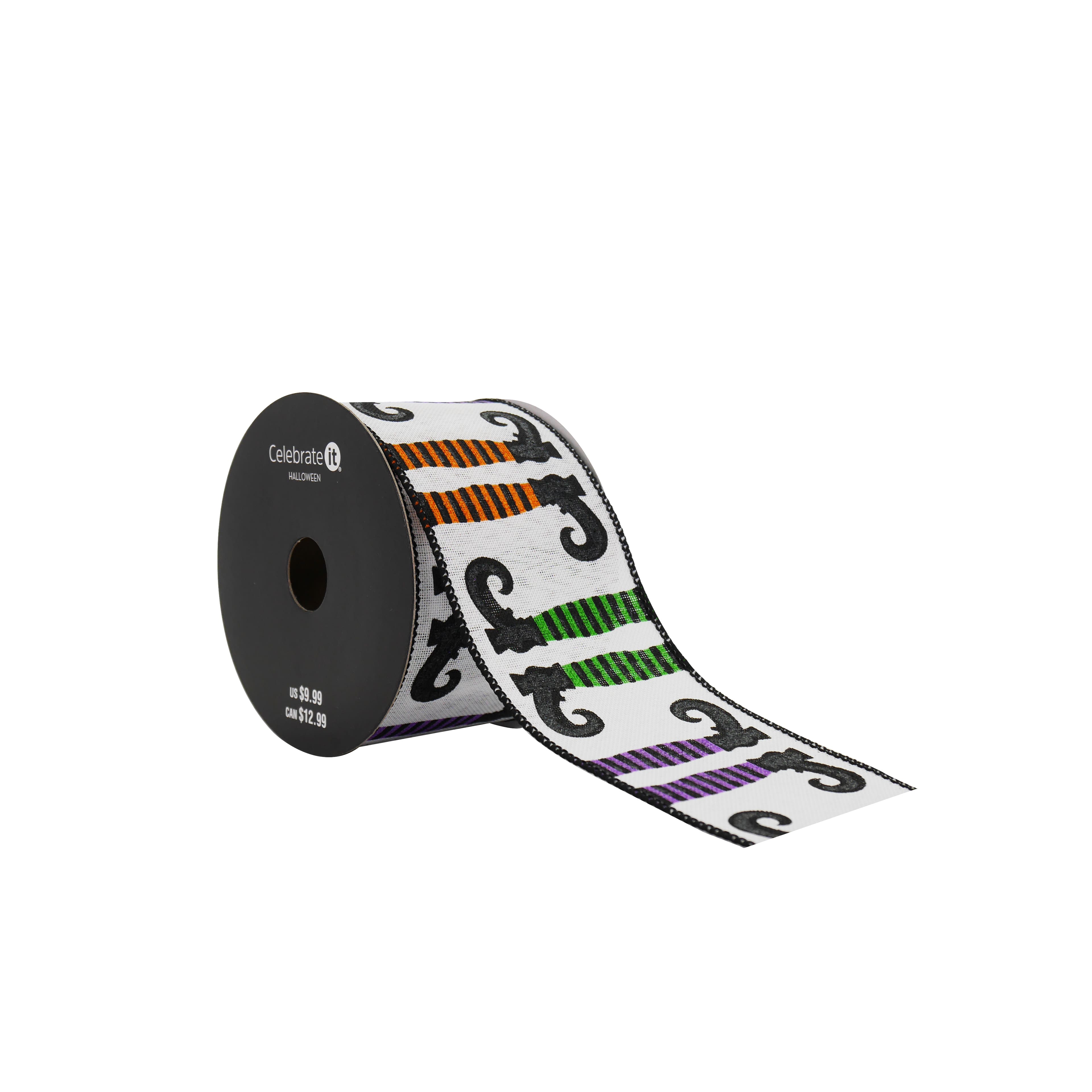 2.5&#x22; x 20ft. Halloween Legs Wired Faux Linen Ribbon by Celebrate It&#xAE; Halloween
