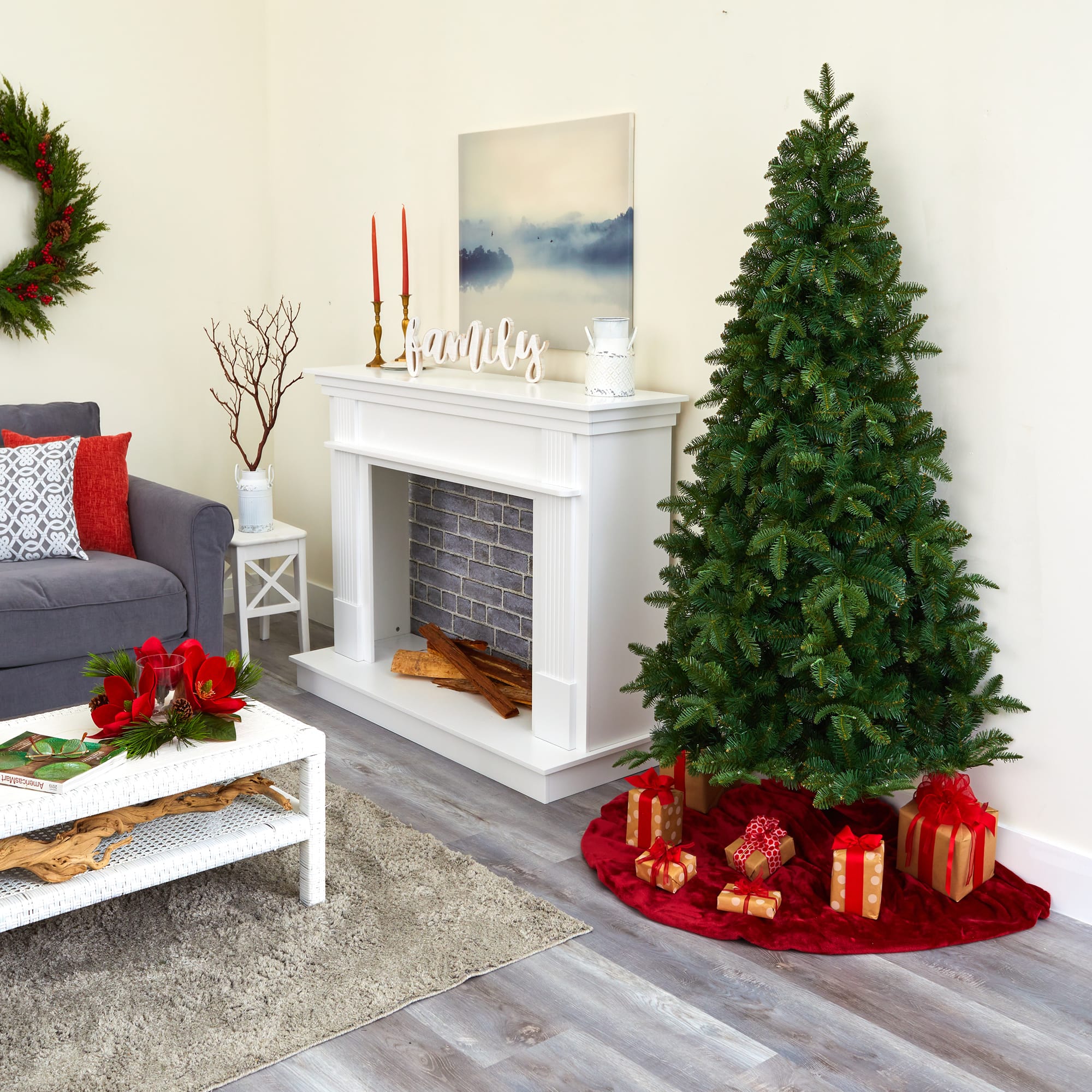 6ft. Pre-Lit Grand Teton Spruce Flat Back Artificial Christmas Tree with Clear LED Lights