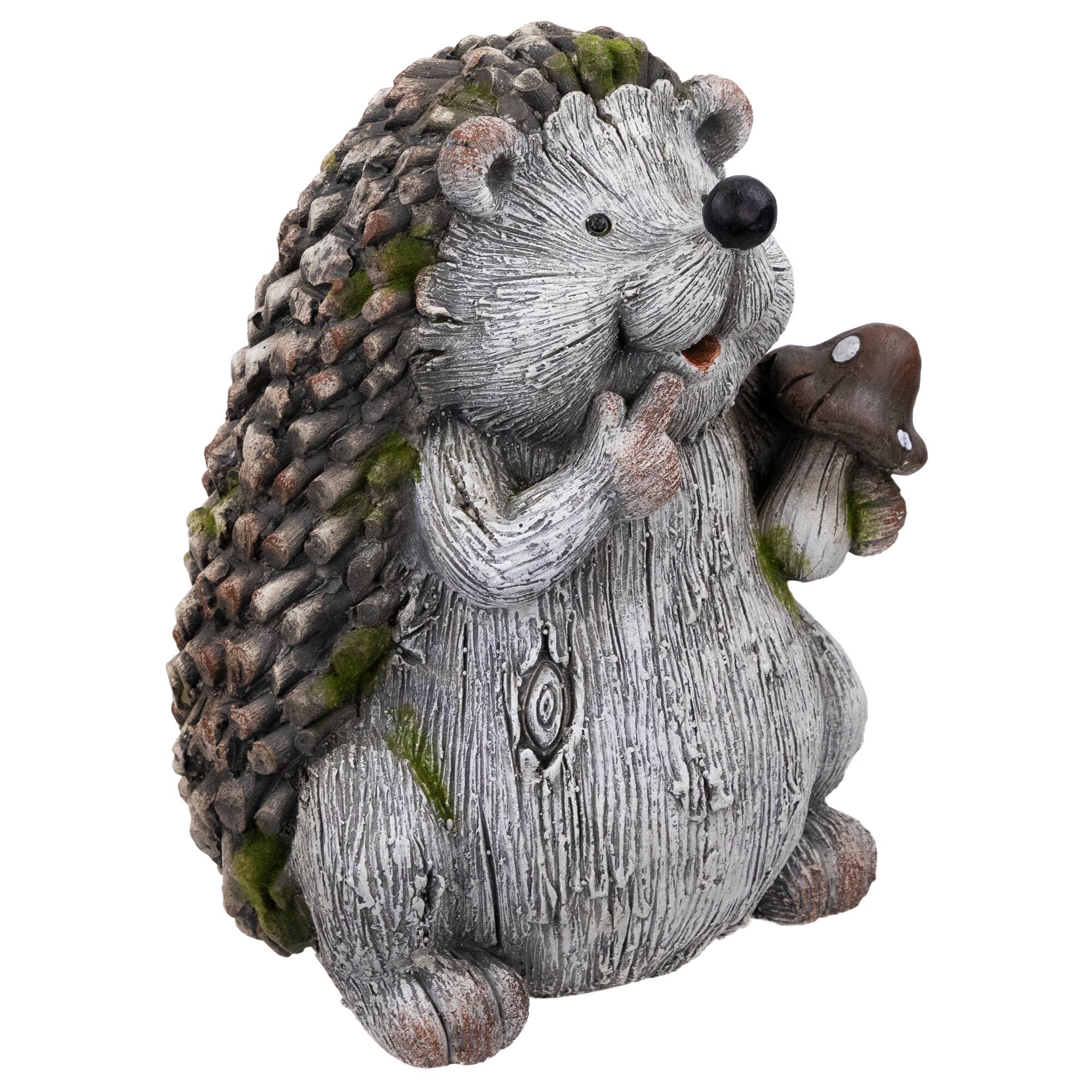 8.5" Hedgehog with Mushroom Outdoor Garden Statue