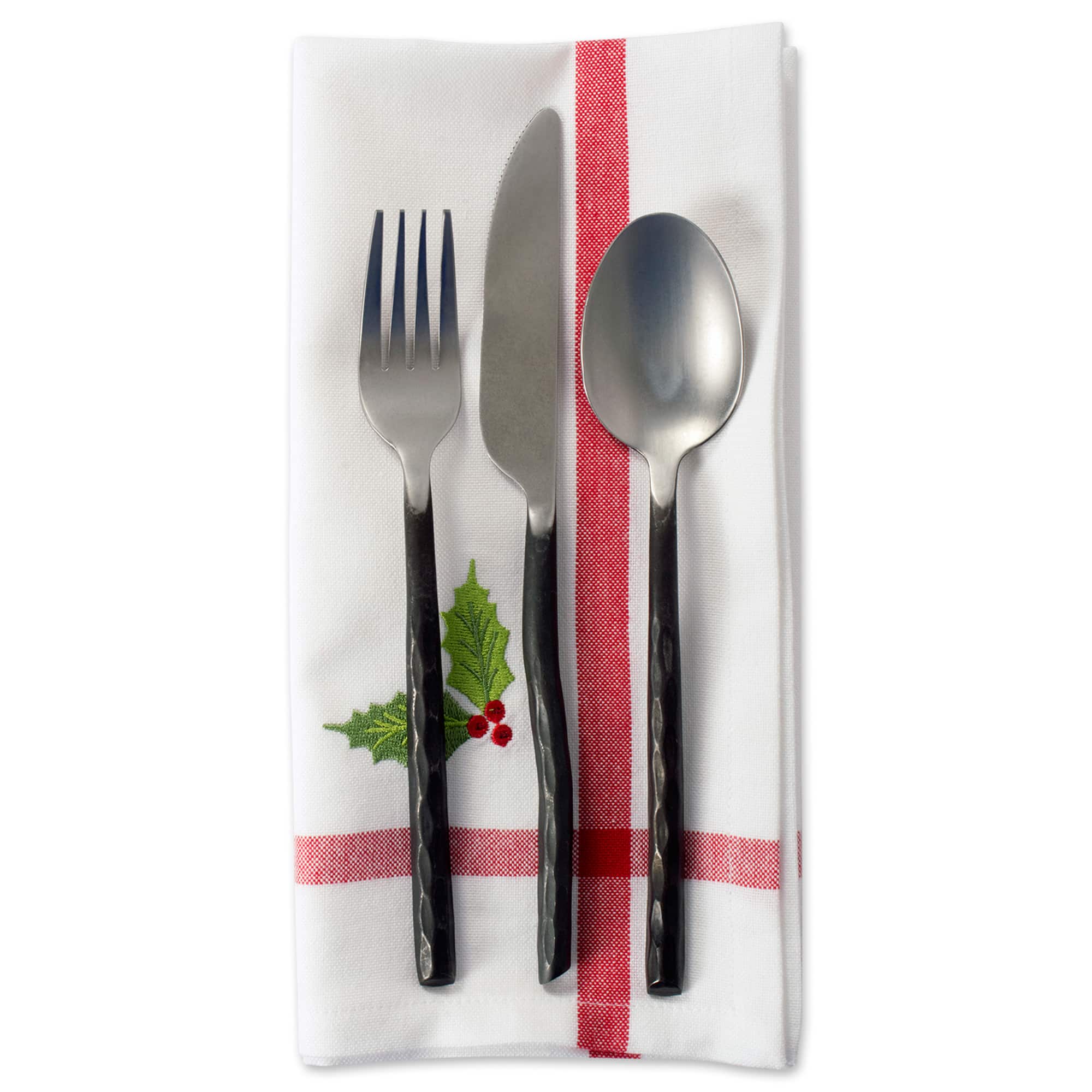 DII&#xAE; White Embroidered Holly Corner With Border Napkins, 6ct.