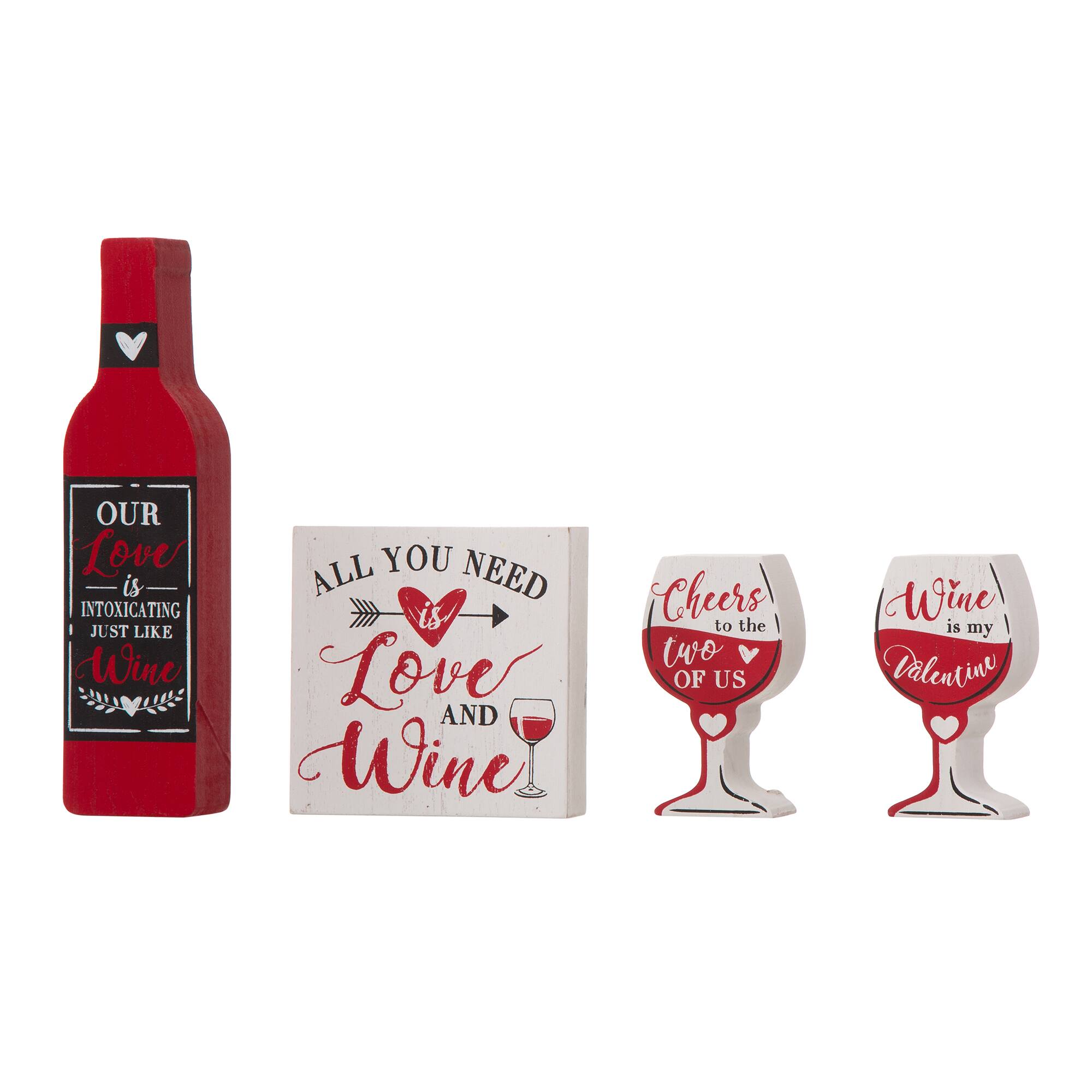 Glitzhome&#xAE; Valentine&#x27;s Wooden Love &#x26; Wine Sign Set