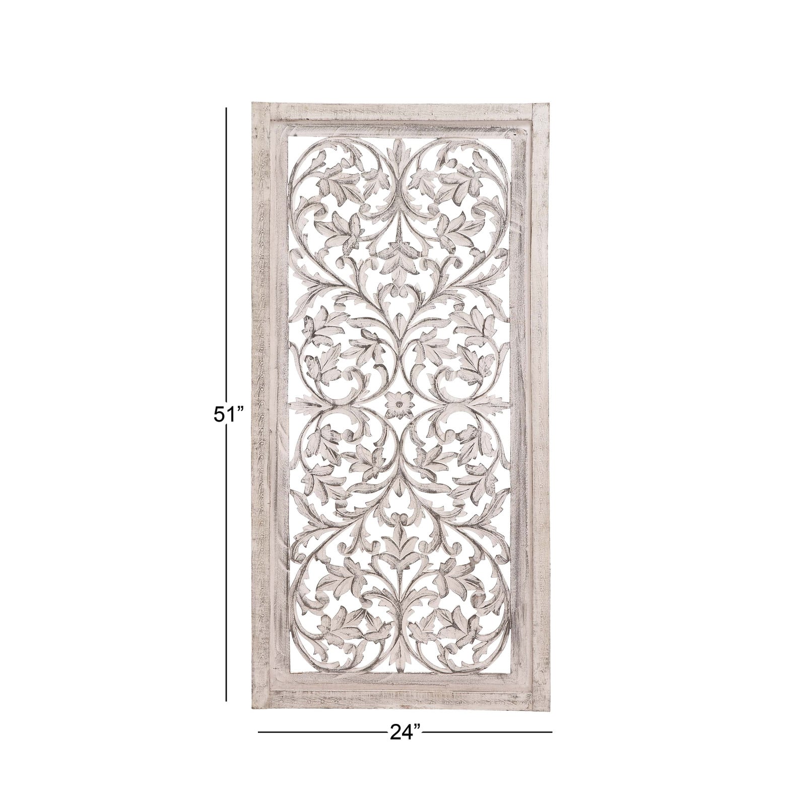 Cream Traditional Floral Mango Wood Wall Decor, 51" x 24"
