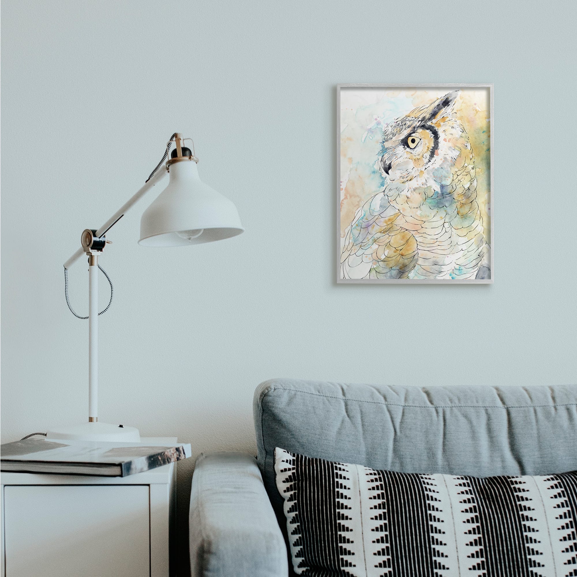 Stupell Industries Owl Side Eye Portrait Woodland Bird Watercolor in Gray Frame Wall Art