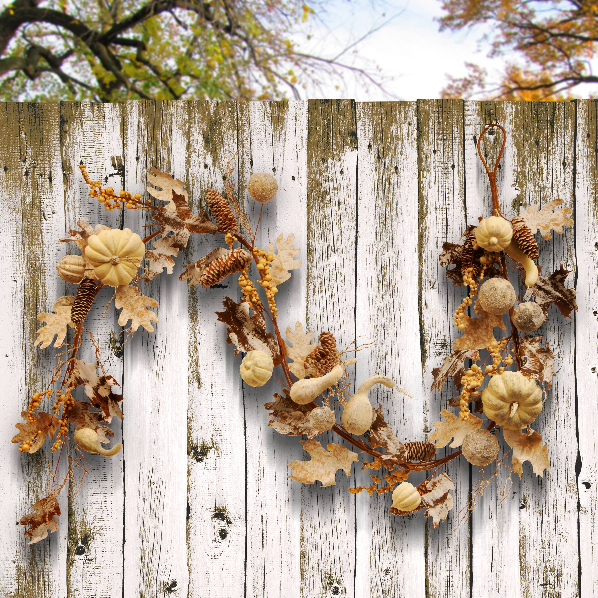 6ft. White Pumpkin and Pinecone Garland