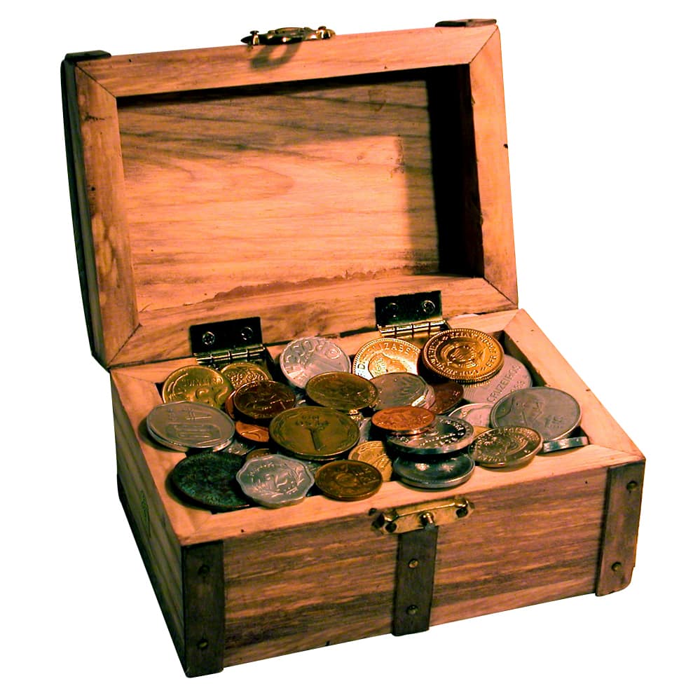 Wooden Pirate Chest with Gold Coins