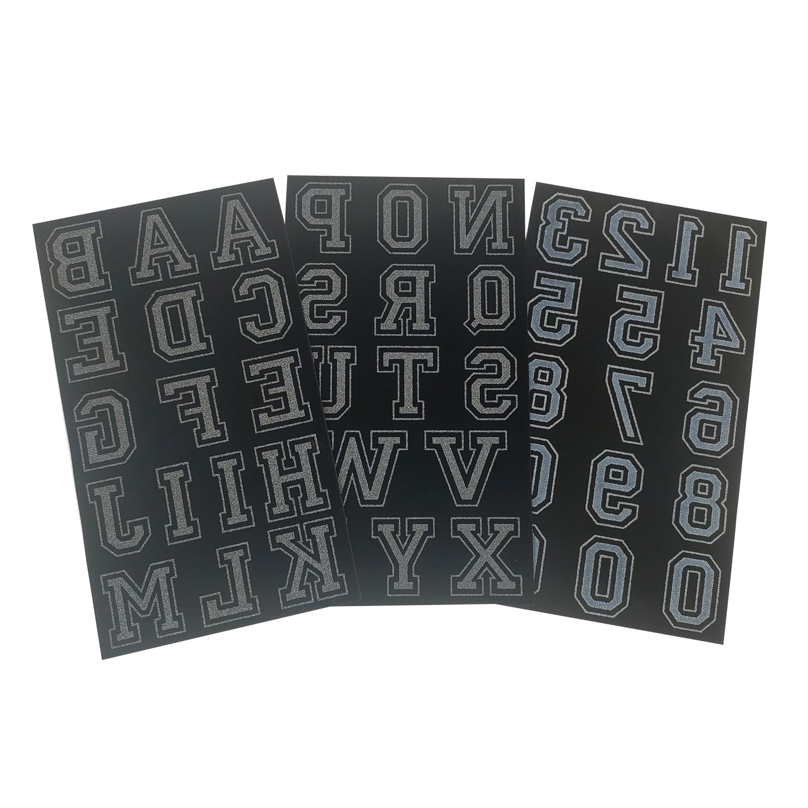 12 Packs: 46 ct. (552 total) 1.75&#x22; Iron-On Black Flocked Collegiate Letters by Imagin8&#x2122;