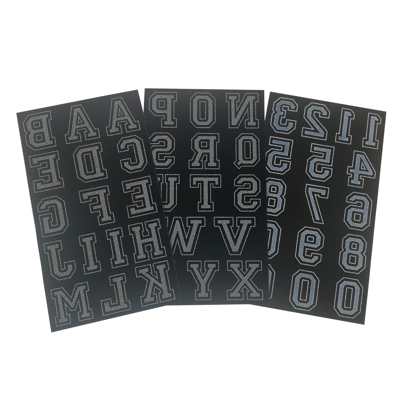 12 Packs: 46 ct. (552 total) 1.75" Iron-On Black Flocked Collegiate Letters by Imagin8™