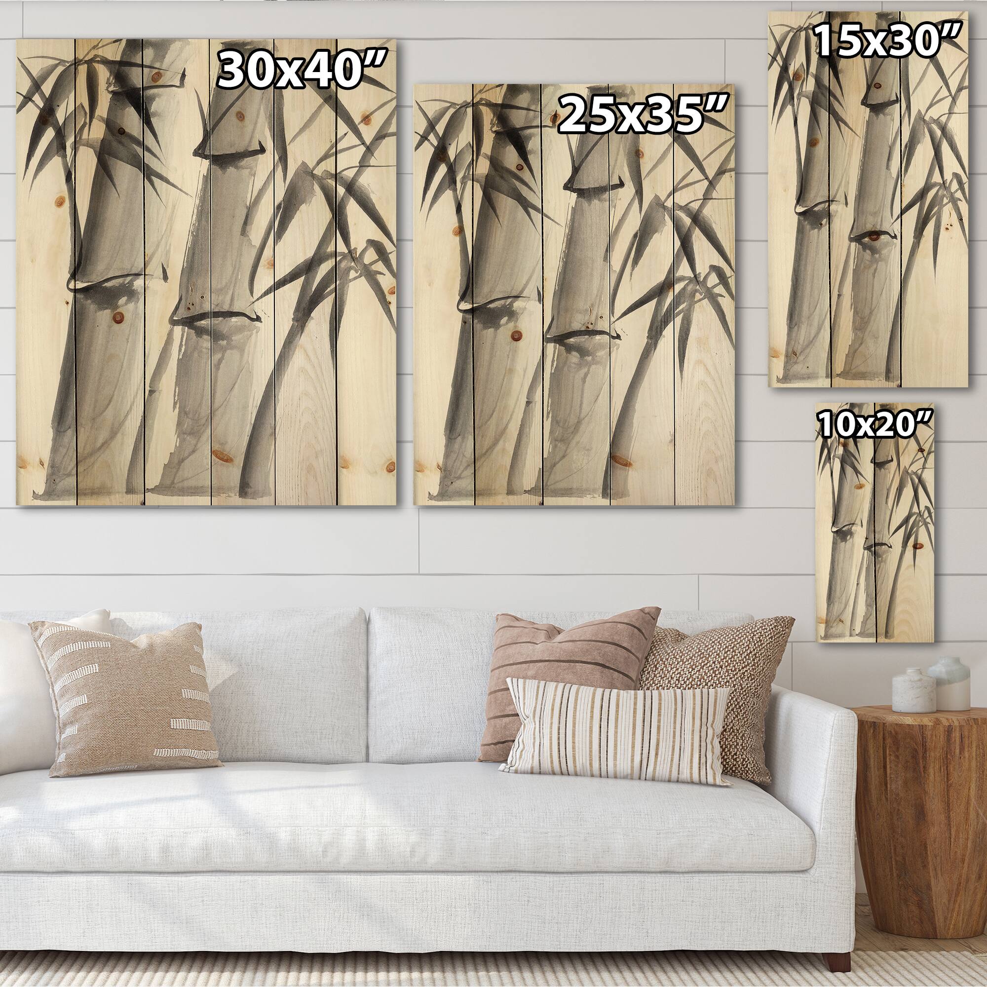 Designart - Vintage Monochrome Bamboo IV - Traditional Print on Natural Pine Wood