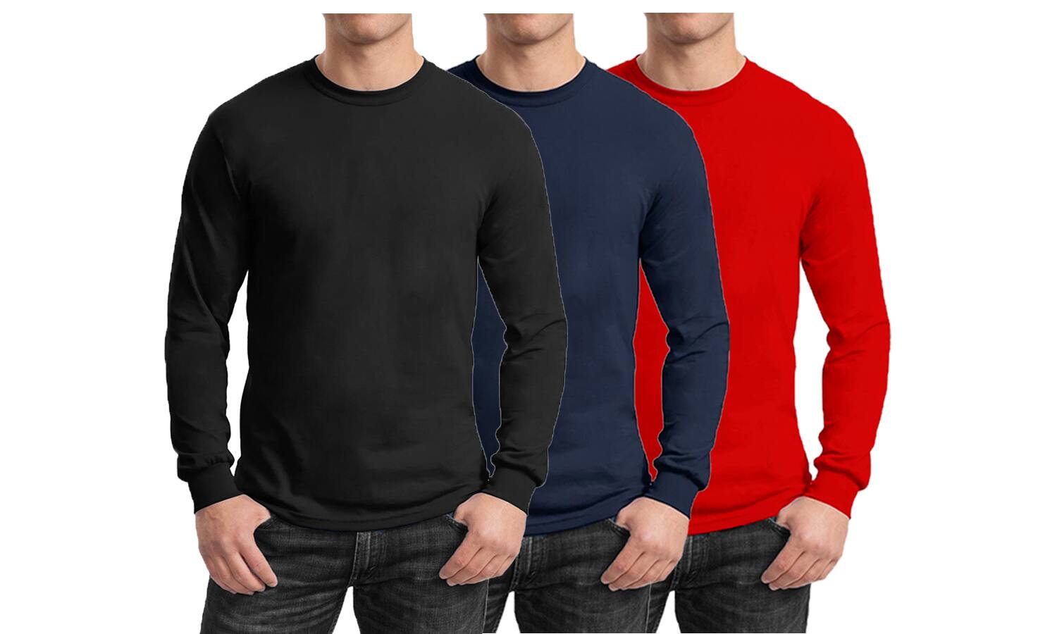 Galaxy By Harvic Long Sleeve Crew Neck Men&#x27;s Egyptian Cotton-Blend T-Shirt 3 Pack