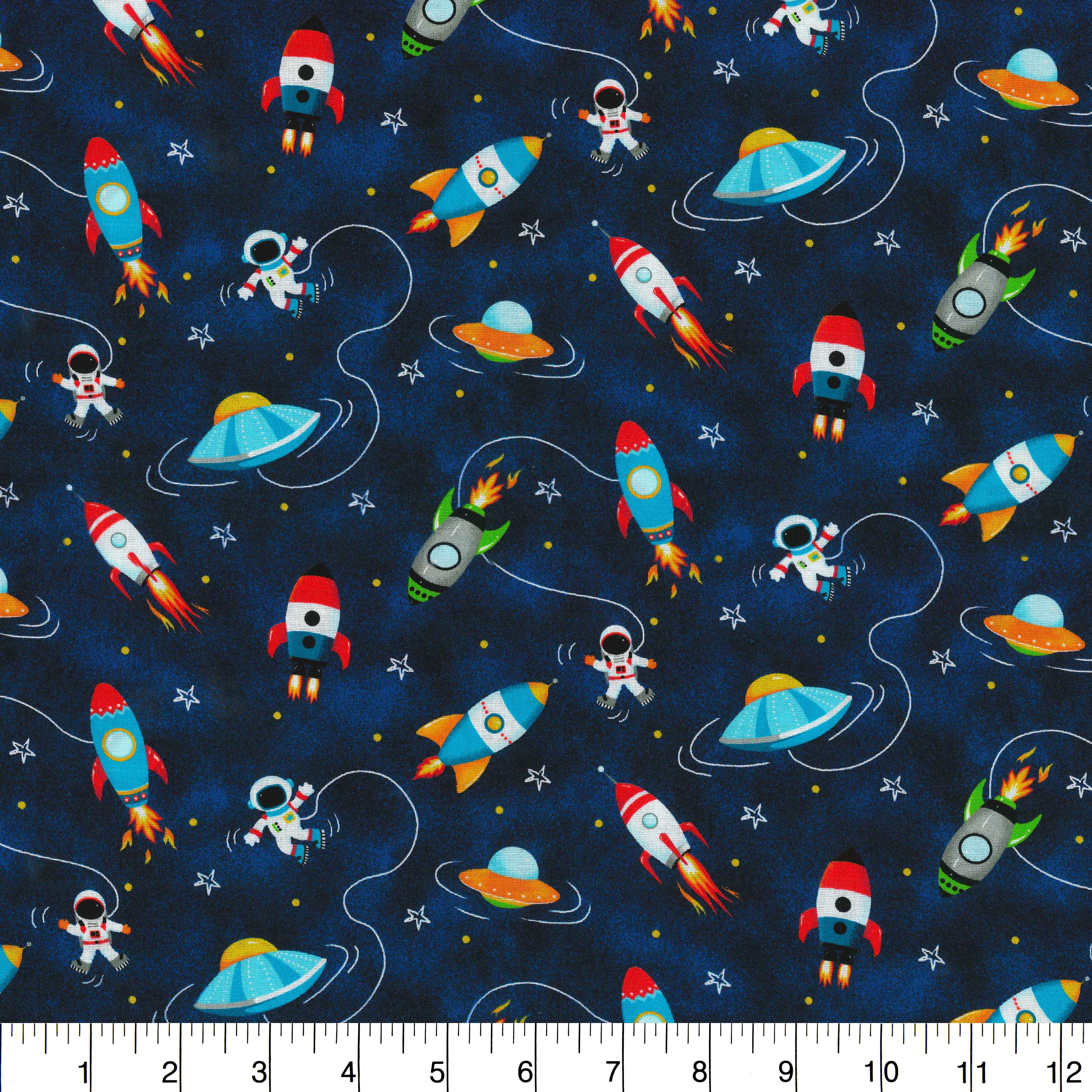 Fabric Traditions Navy Space Ships Cotton Fabric