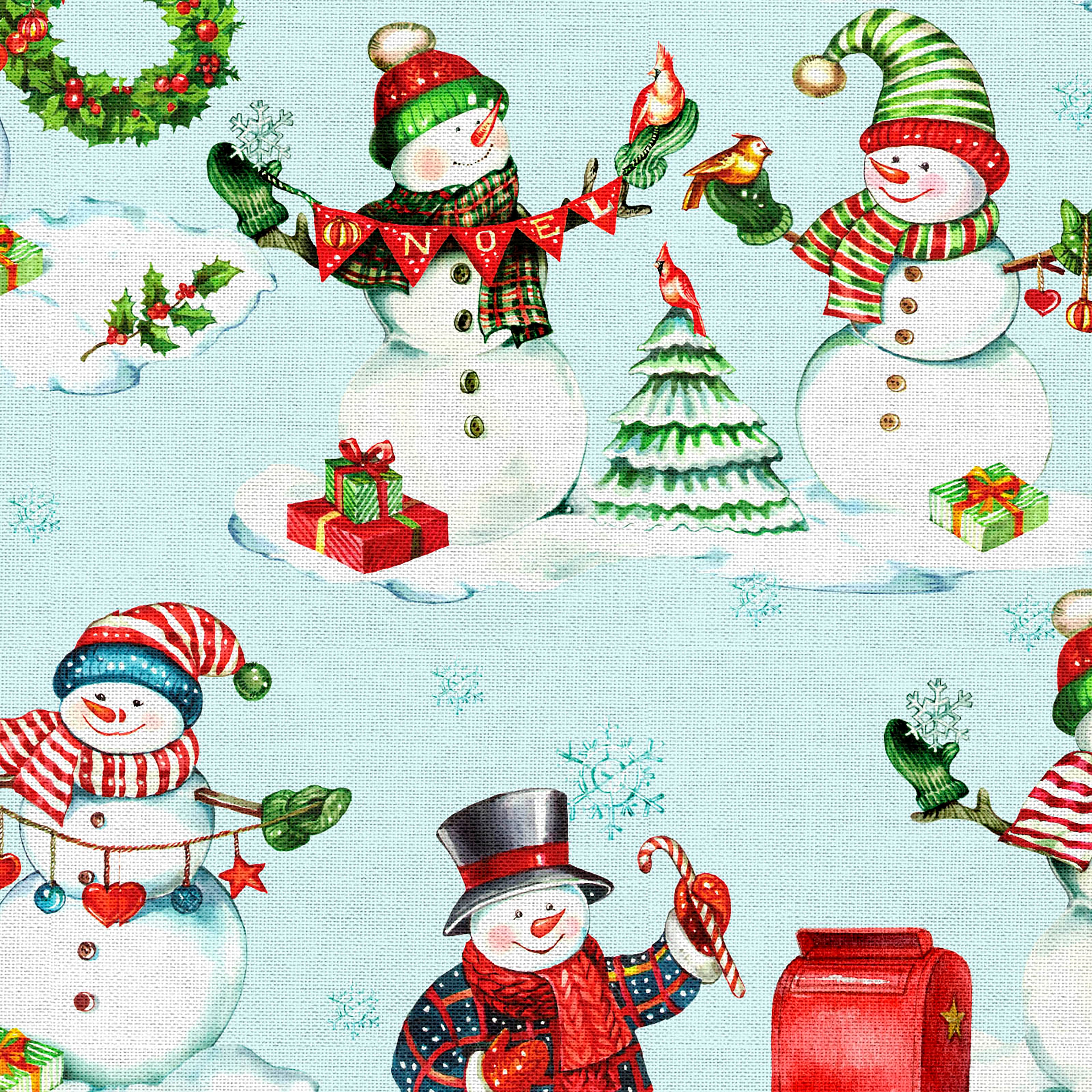 Fabric Editions Blue Snowmen Cotton Fabric