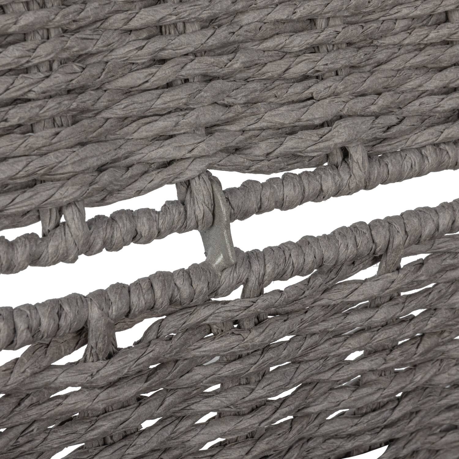 Gray Woven Paper Rope Storage Chest with Hinged Lid & Integrated Handles