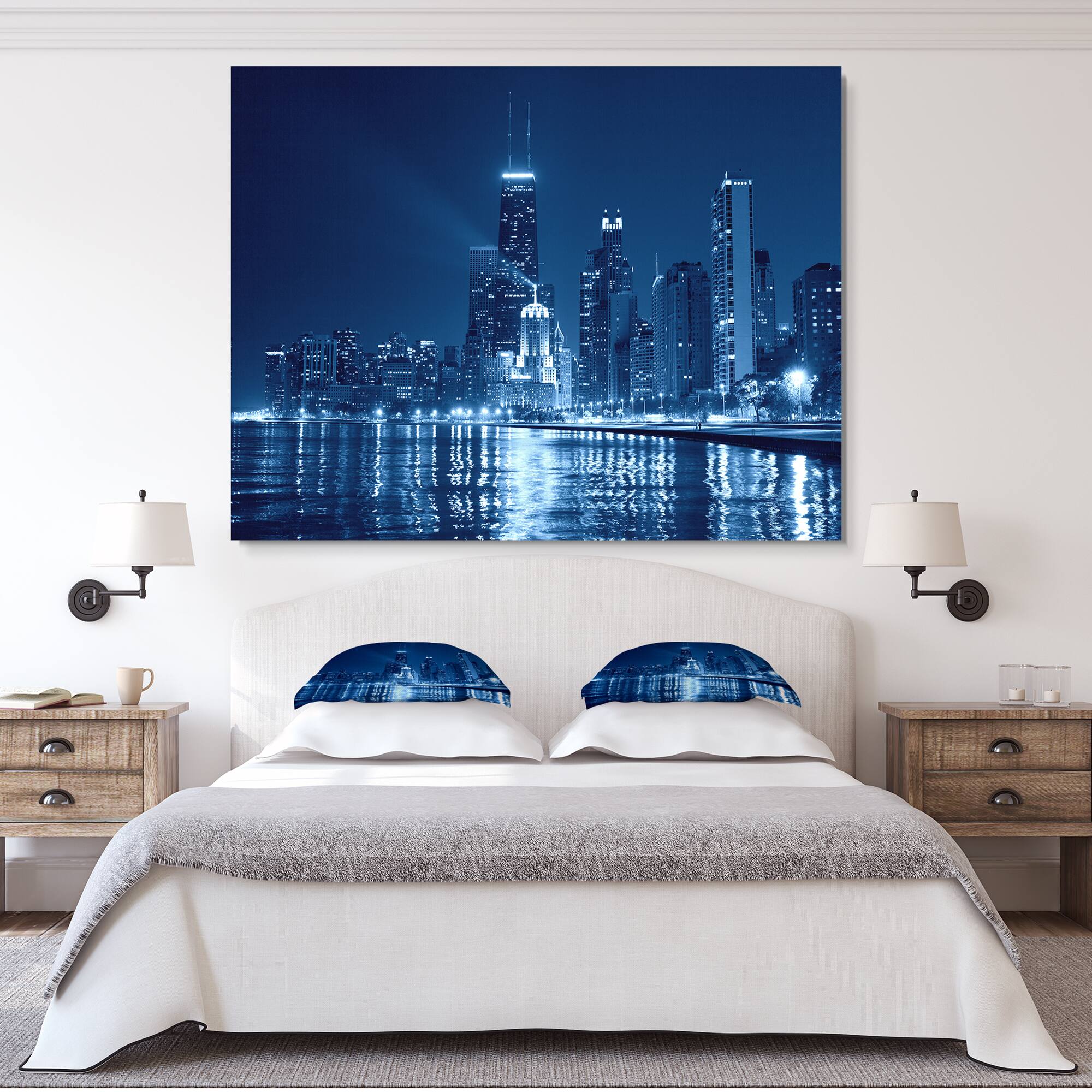 Designart - Blue Chicago Skyline Night - Cityscape Photo Canvas Print