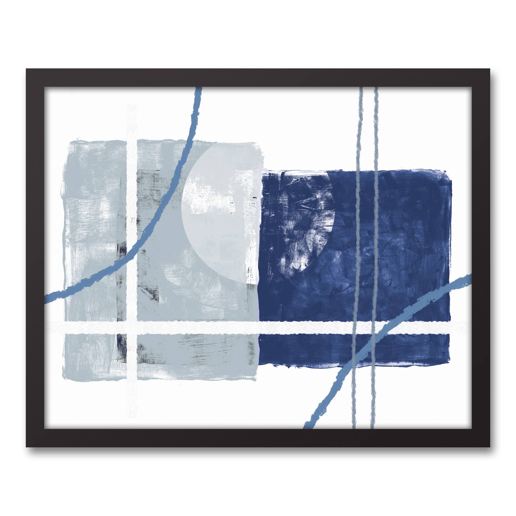Abstract Blue Shapes Canvas Wall Art in Black Frame