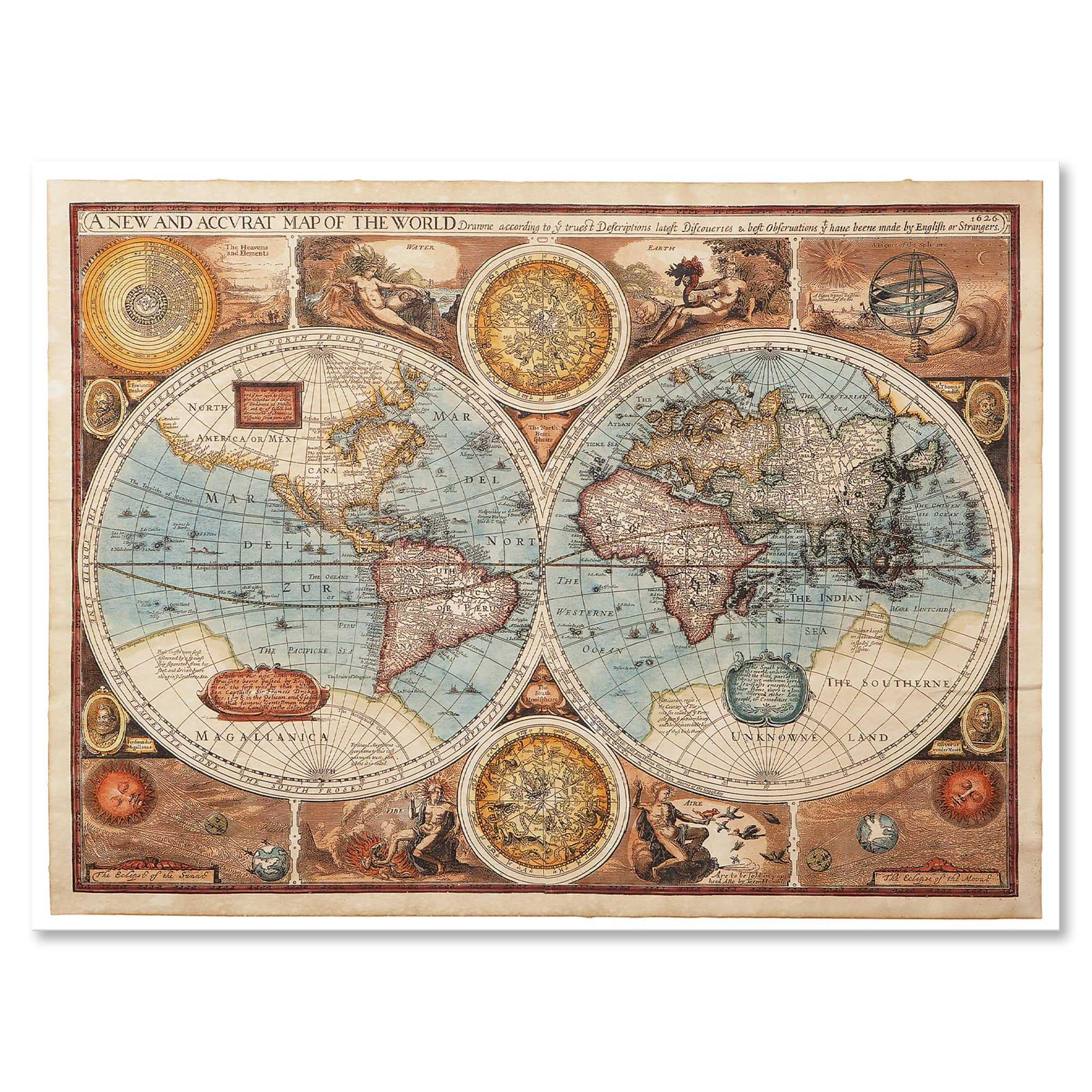 Designart - Ancient Map of The World VIII - Vintage Canvas Wall Art Print