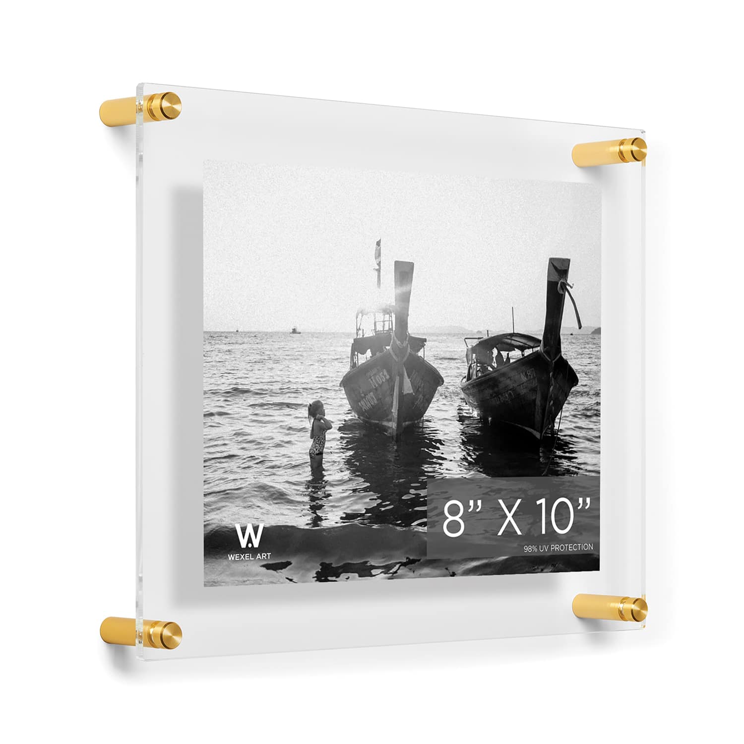 Wexel Art Double Panel Clear Acrylic Floating Wall Frame with Gold Hardware