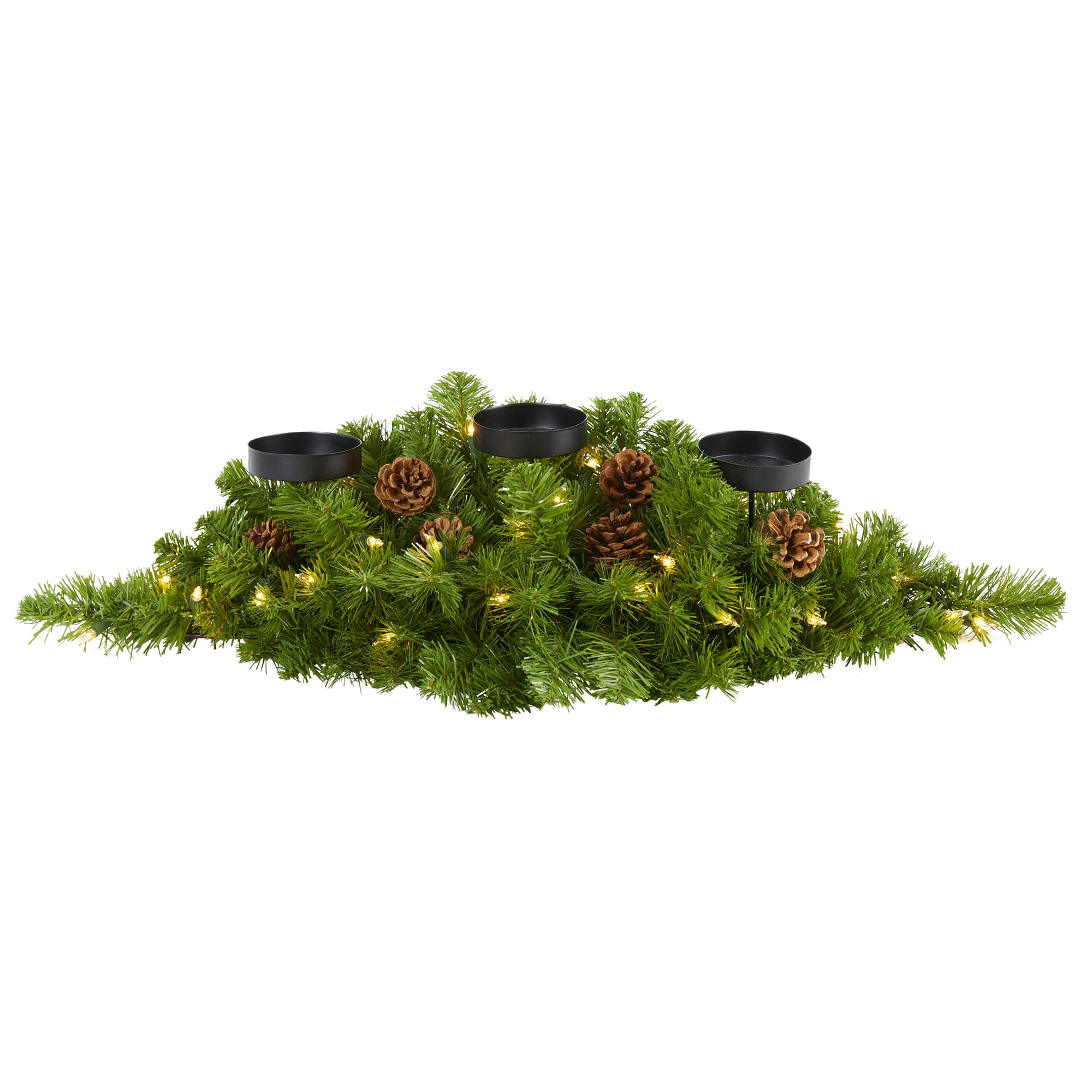 30" Pre-Lit Pine & Pinecone Triple Candelabrum