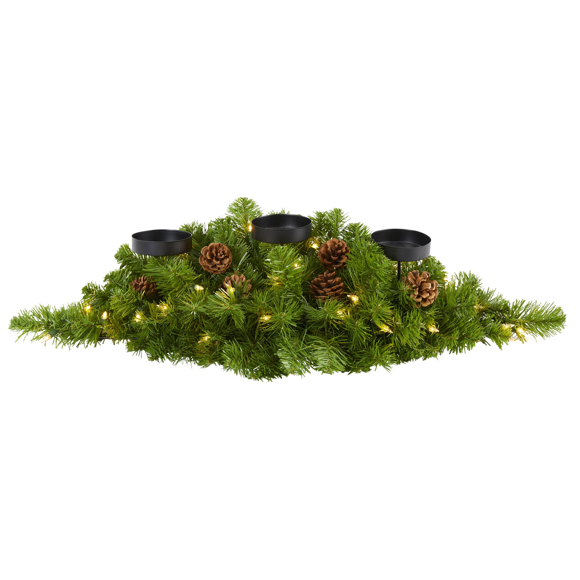 30&#x22; Pre-Lit Pine &#x26; Pinecone Triple Candelabrum