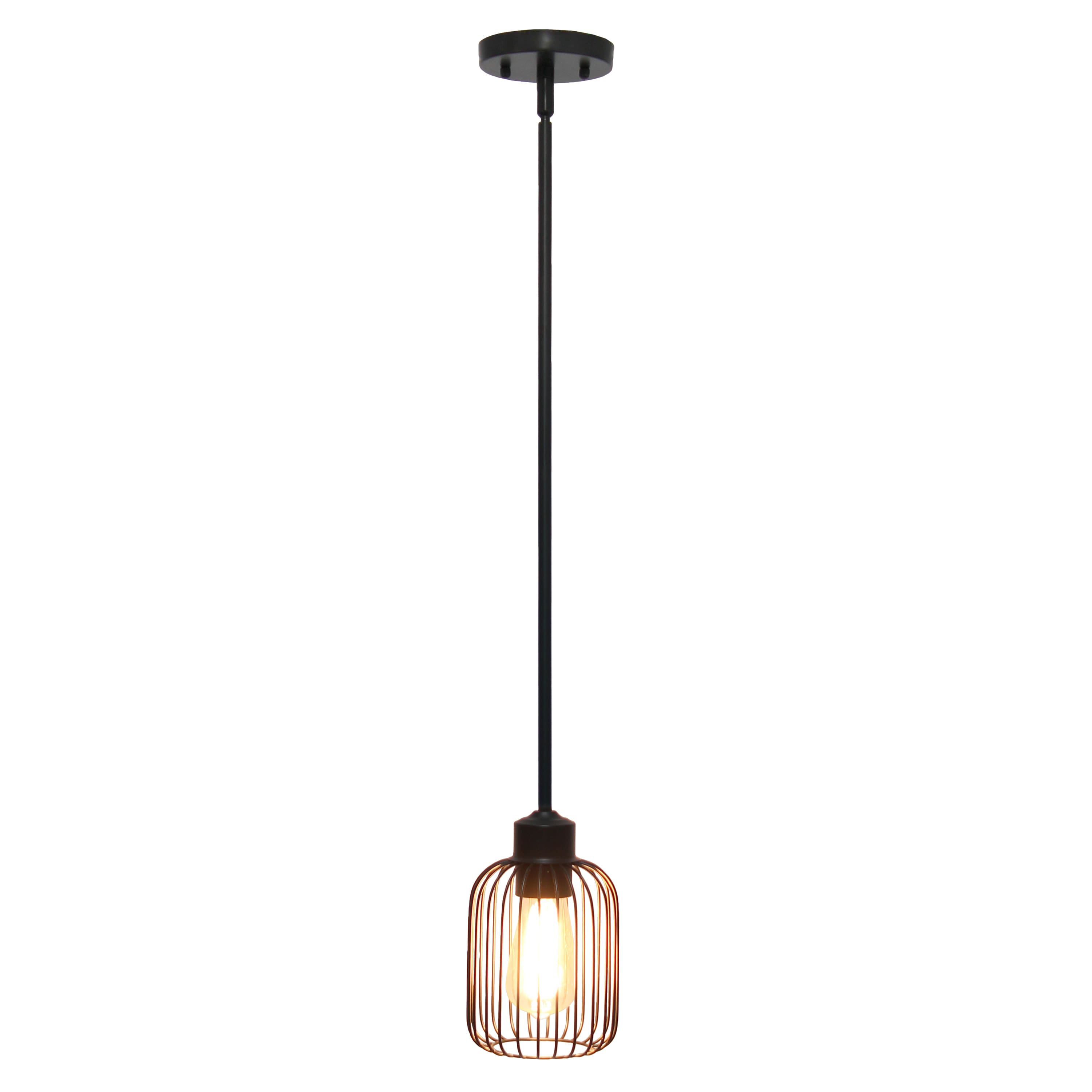 Lalia Home Ironhouse 7&#x22; Black 1-Light Metal Caged Mini Pendant