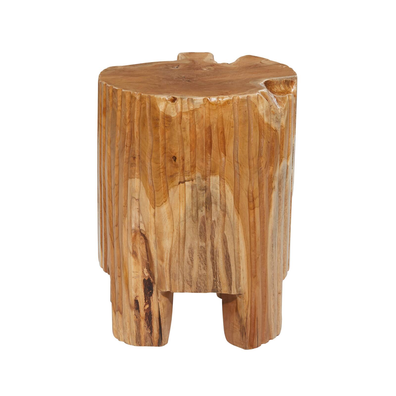 12&#x22; Brown Teak Wood Contemporary Stool