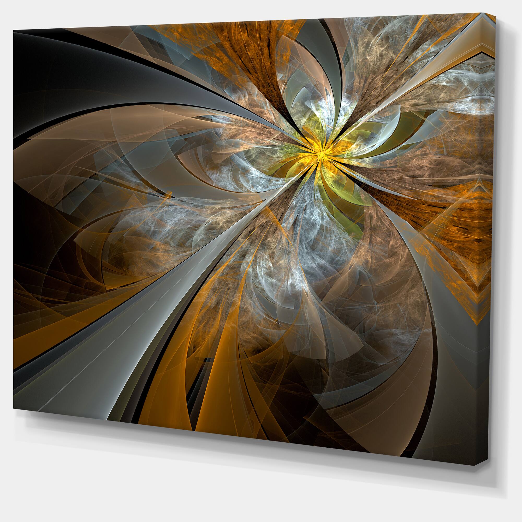 Designart - Symmetrical Yellow Fractal Flower - Abstract Print On Canvas