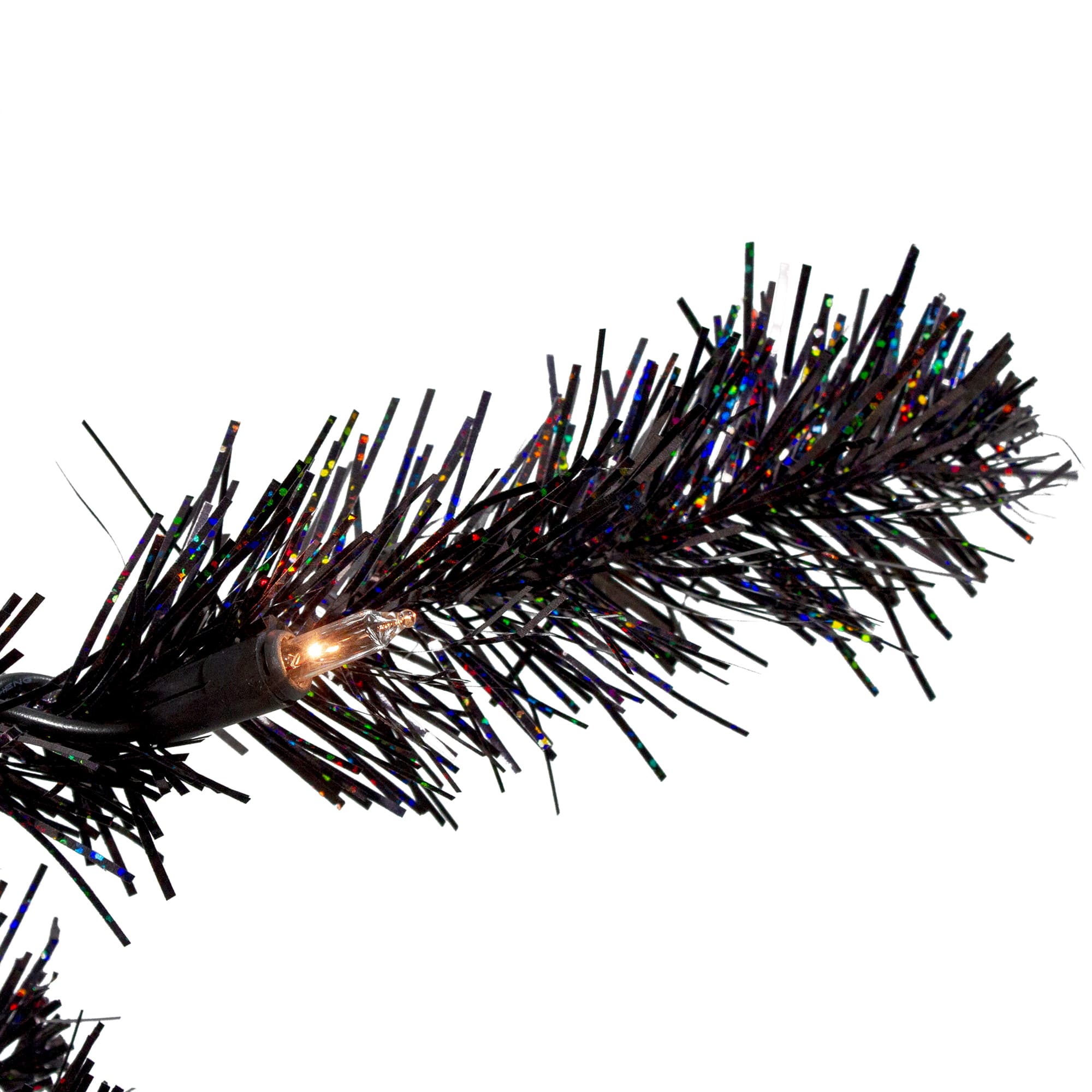 4ft. Black Slim Pre-Lit Halloween Tinsel Tree with Clear Lights