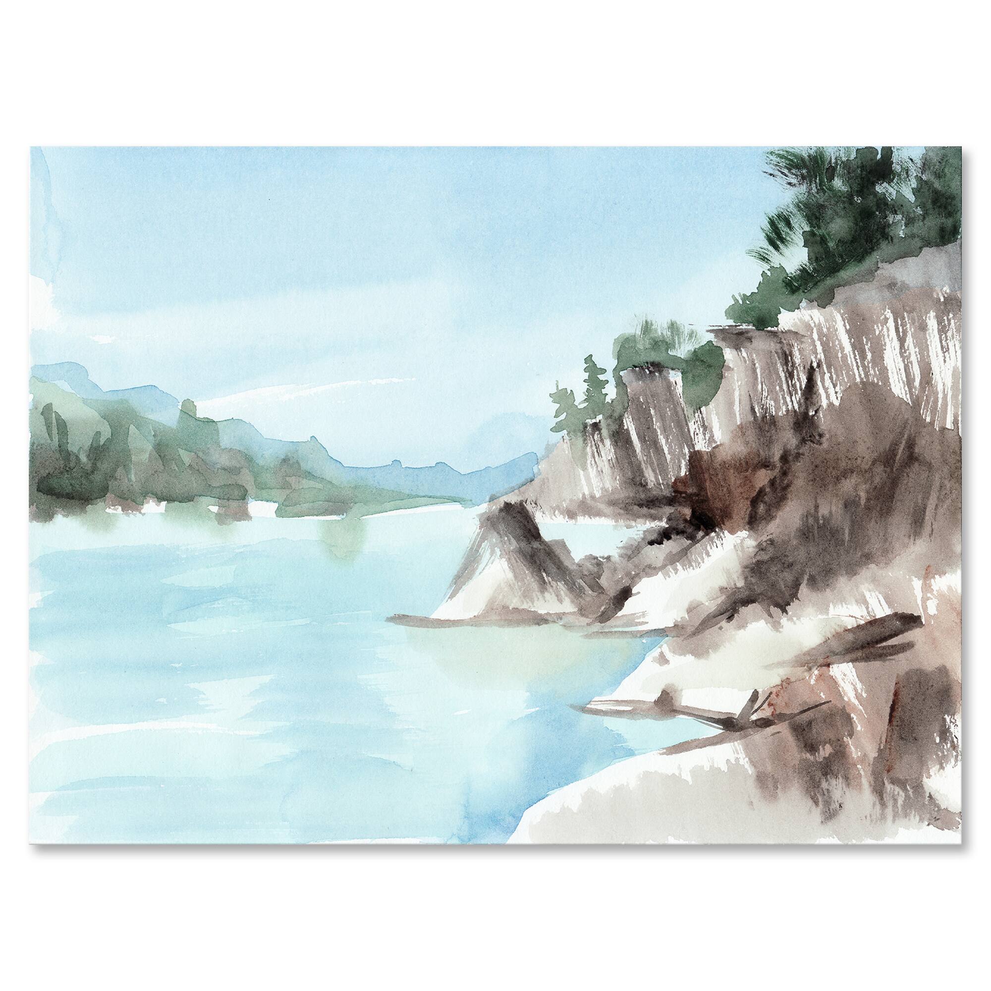 Designart - Rocks By The Blue Lake - Lake House Canvas Wall Art Print