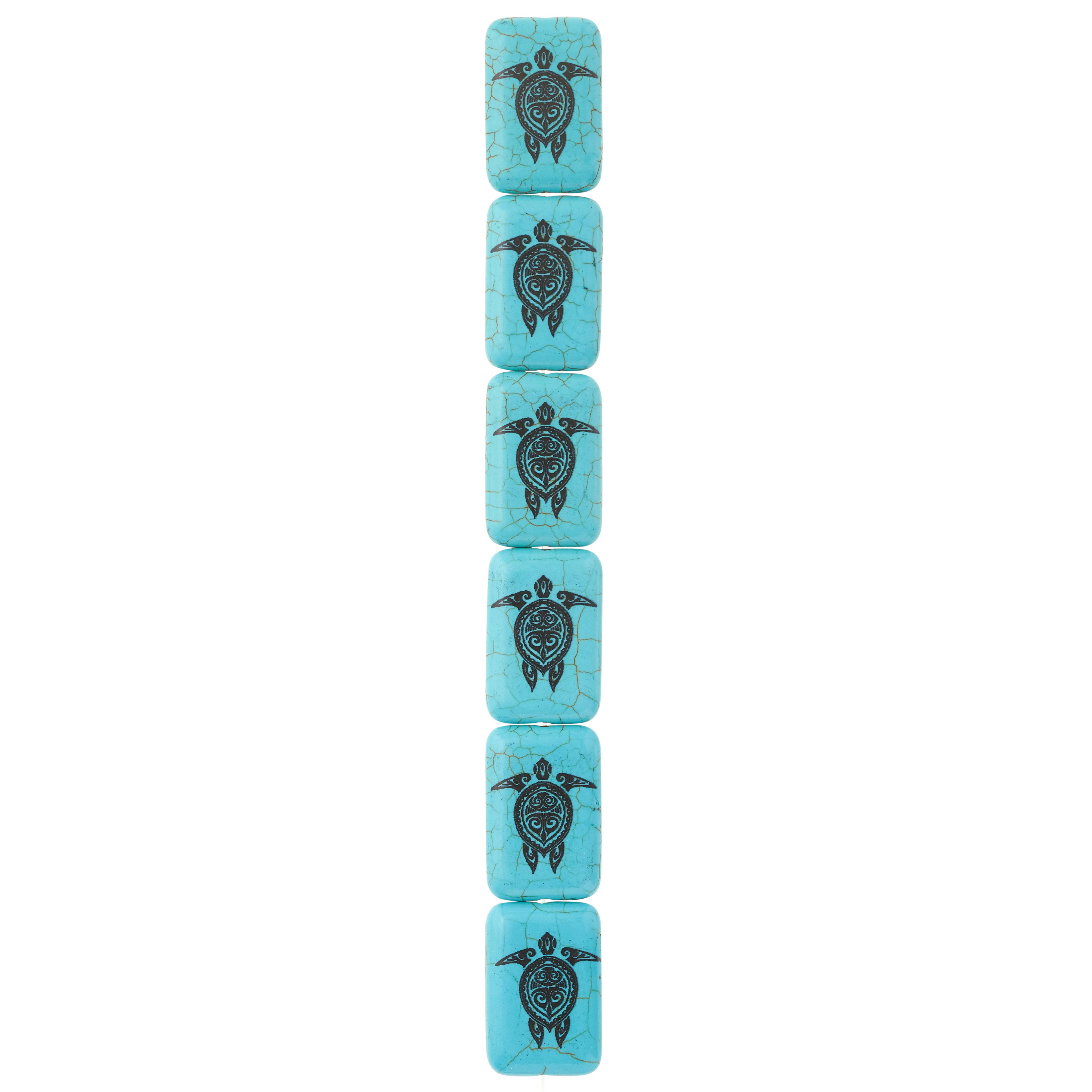 12 Pack: Turquoise Reconstituted Stone Turtle Print Rectangle Beads, 30mm by Bead Landing™