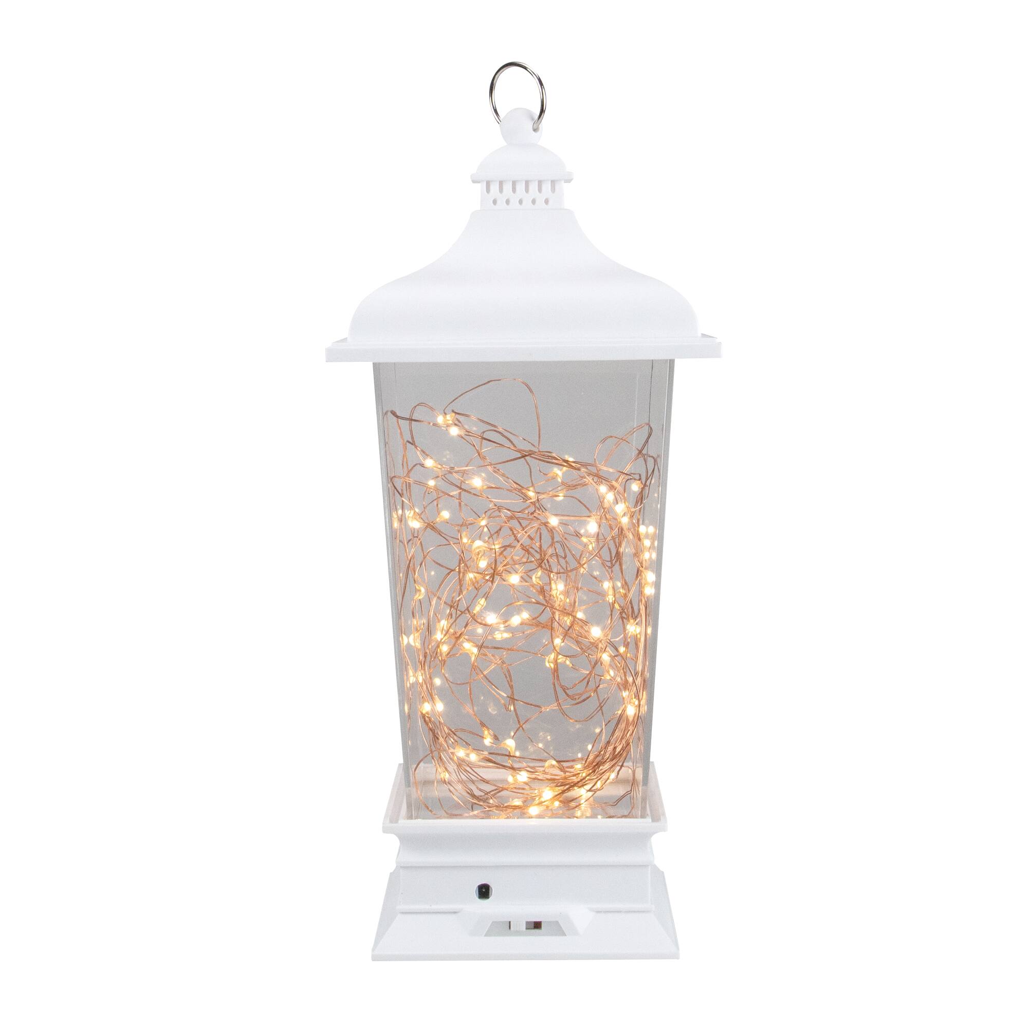 12&#x22; Battery Operated White Tapered Lantern with Rice Lights