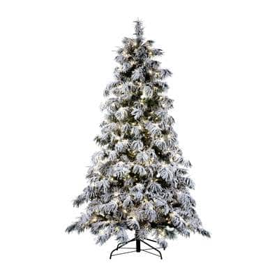 7.5ft. Pre-Lit Flocked Berkshire Snowy Spruce Artificial Christmas Tree ...