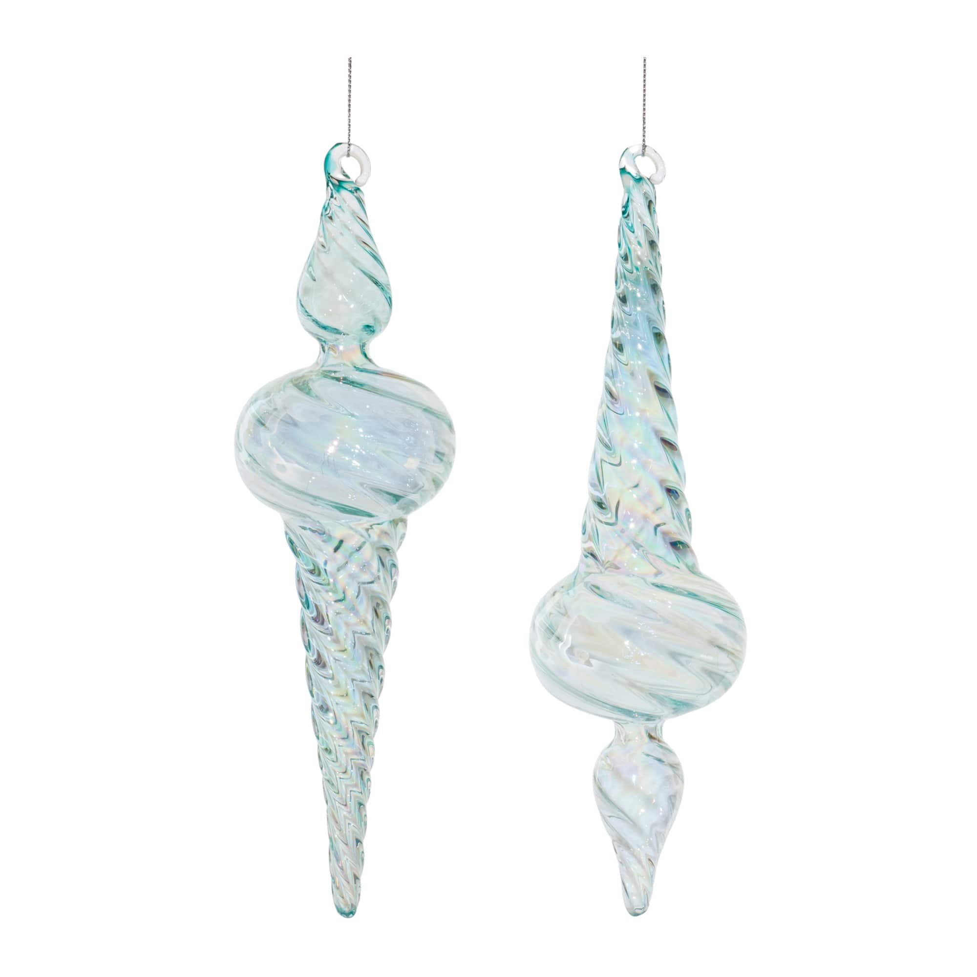 9.5" Iridescent Swirl Glass Finial Ornament Set