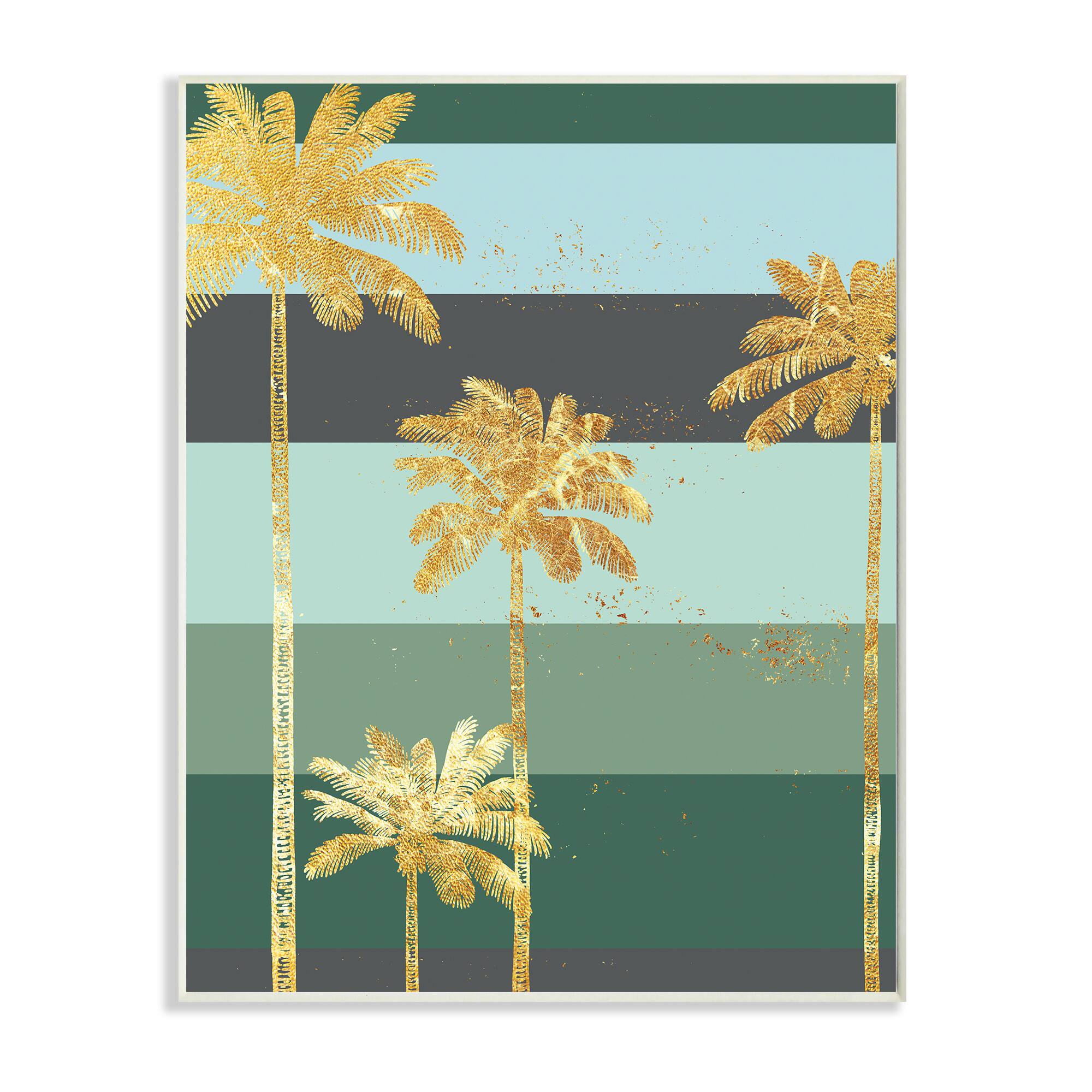 Stupell Industries Glam Tropical Palms over Green Bold Stripes Wall Plaque
