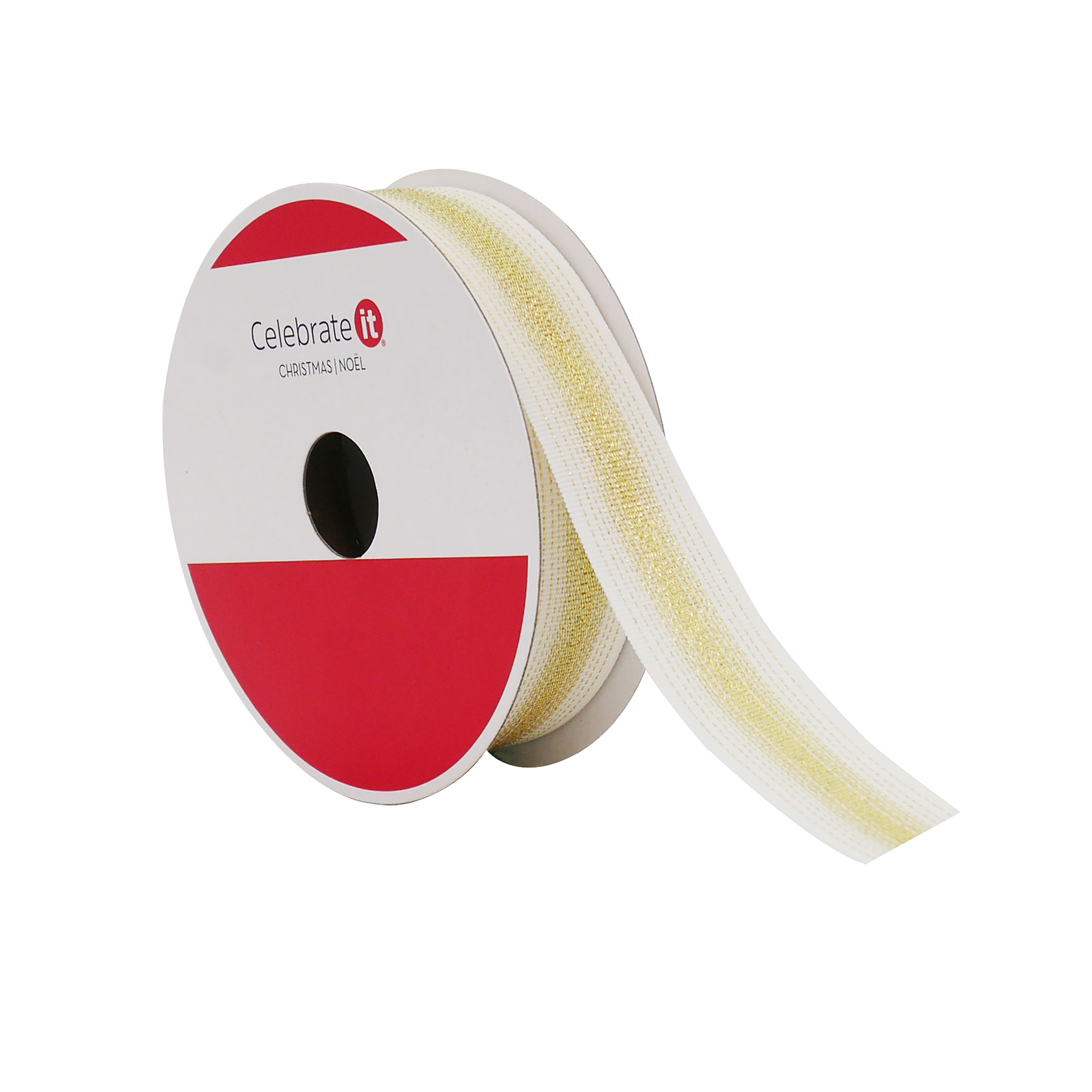 7/8&#x22; x 30ft. Creme &#x26; Gold Stripe Grosgrain Ribbon by Celebrate It&#xAE;