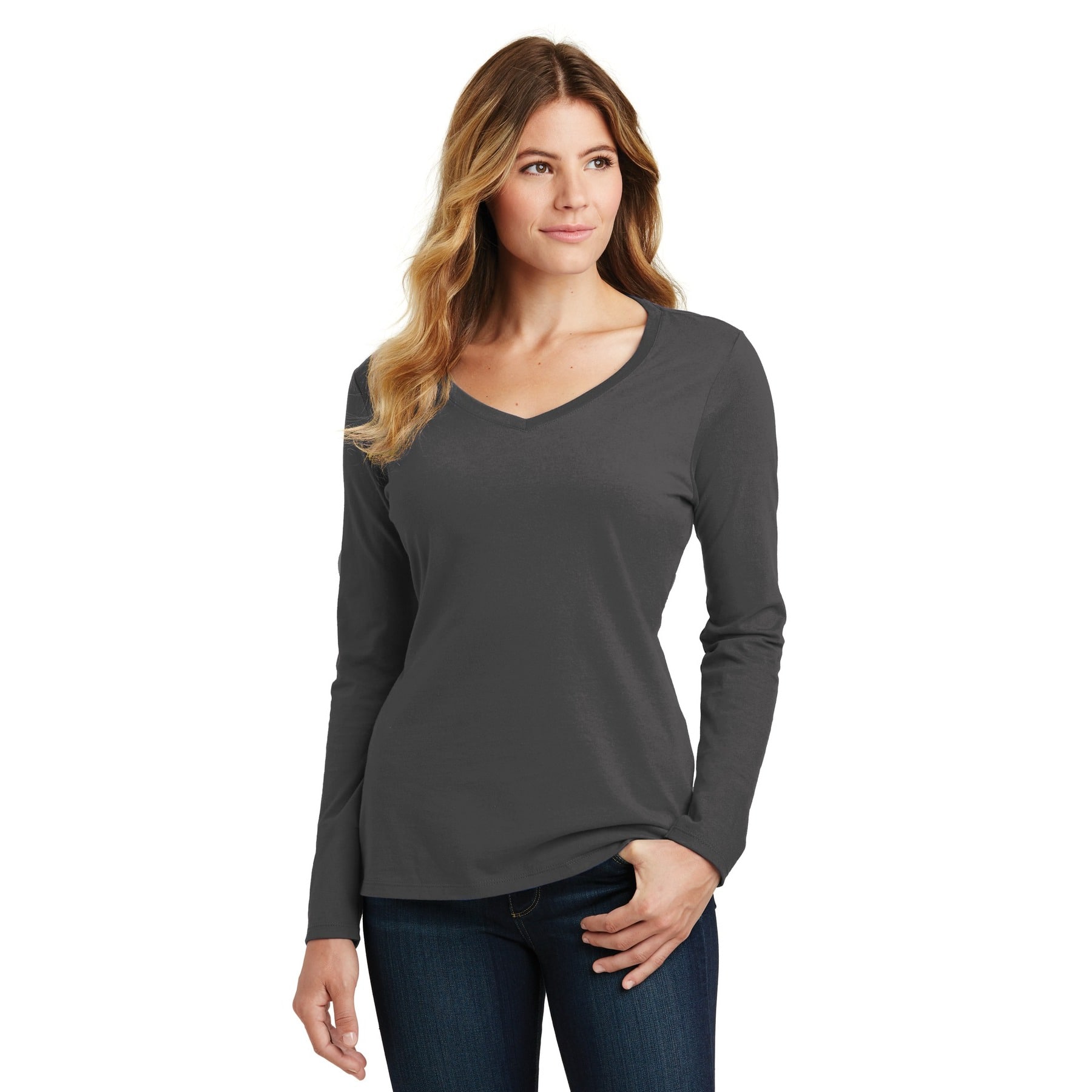 Port &#x26; Company&#xAE; Fan Favorite&#x2122; Ladies Long Sleeve  V-Neck T-Shirt