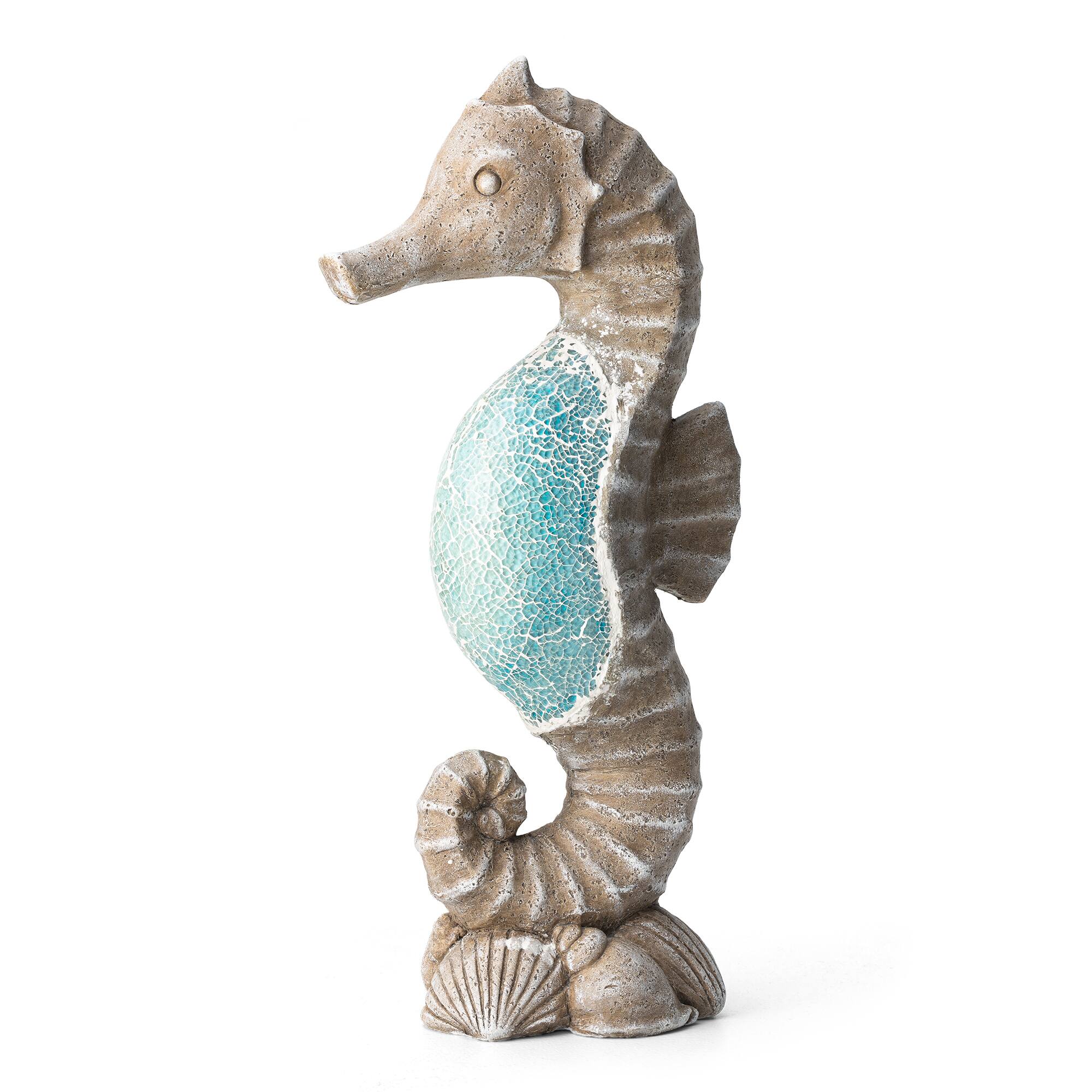 Glitzhome® 21" Faux Granite & Mosaic Seahorse Statue