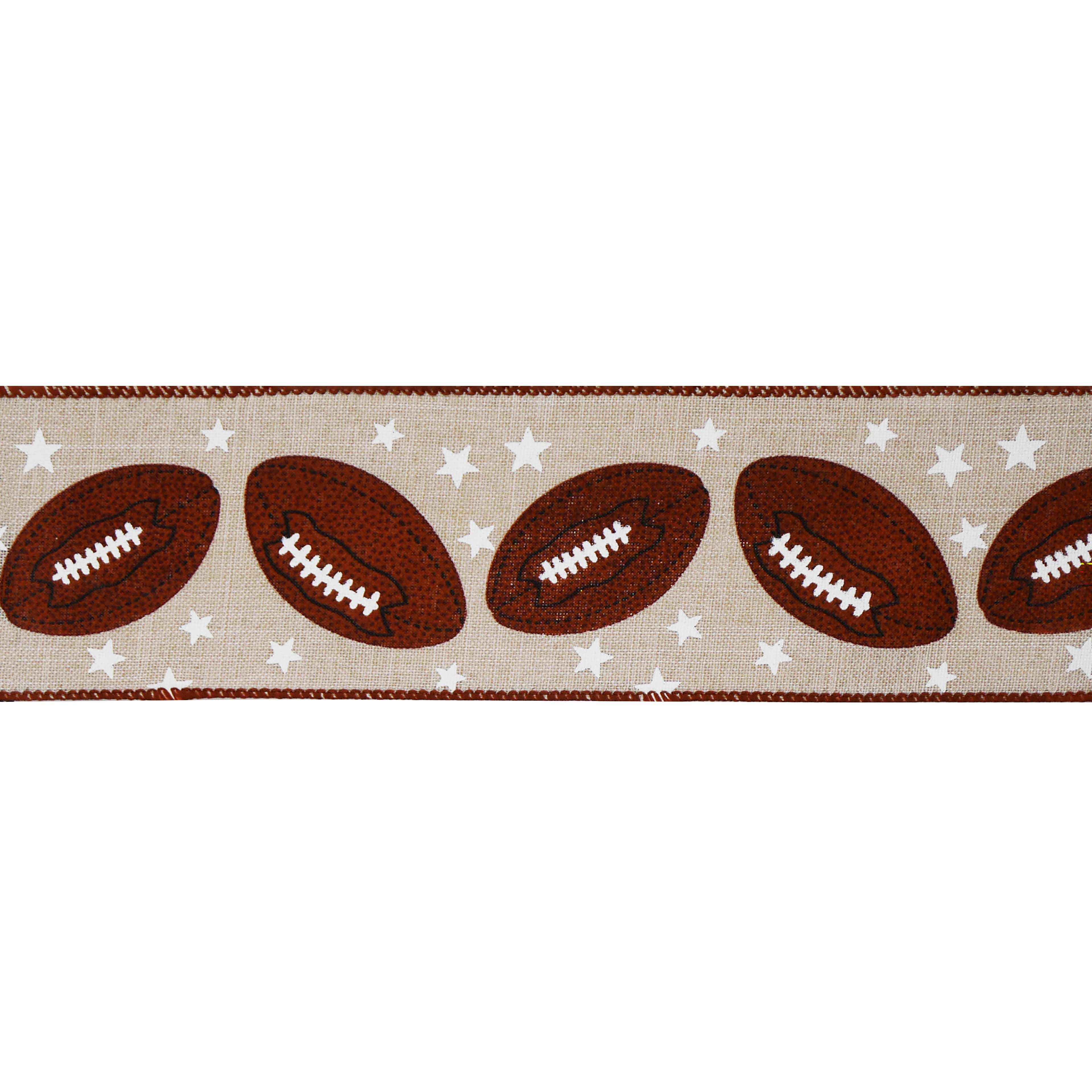 2.5&#x22; x 6.6yd. Natural Football Wired Faux Linen Ribbon by Celebrate It&#x2122; Tailgate