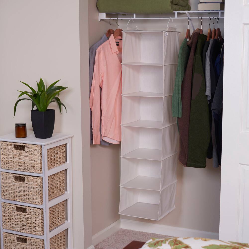 Household Essentials White Canvas 6-Shelf Hanging Closet Organizer