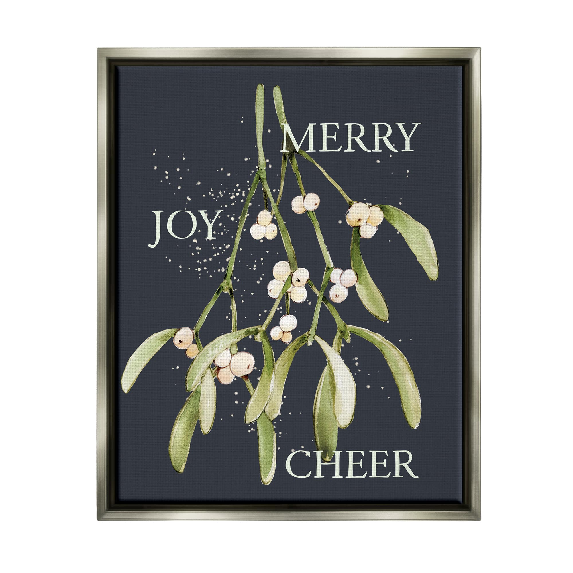 Stupell Industries Merry Joy Cheer Holly Berries Framed Floater Canvas Wall Art