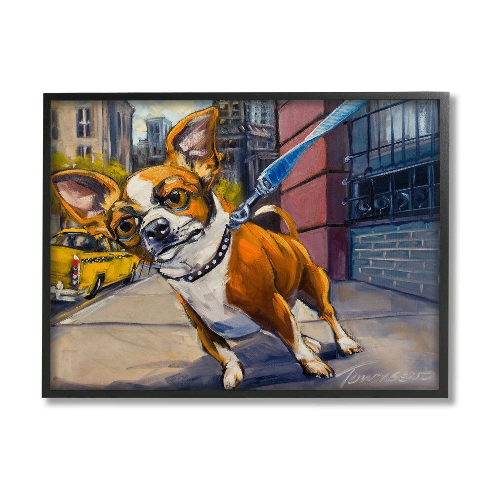 Stupell Industries Urban City Dog Walk Family Pet Painting in Black Frame Wall Art
