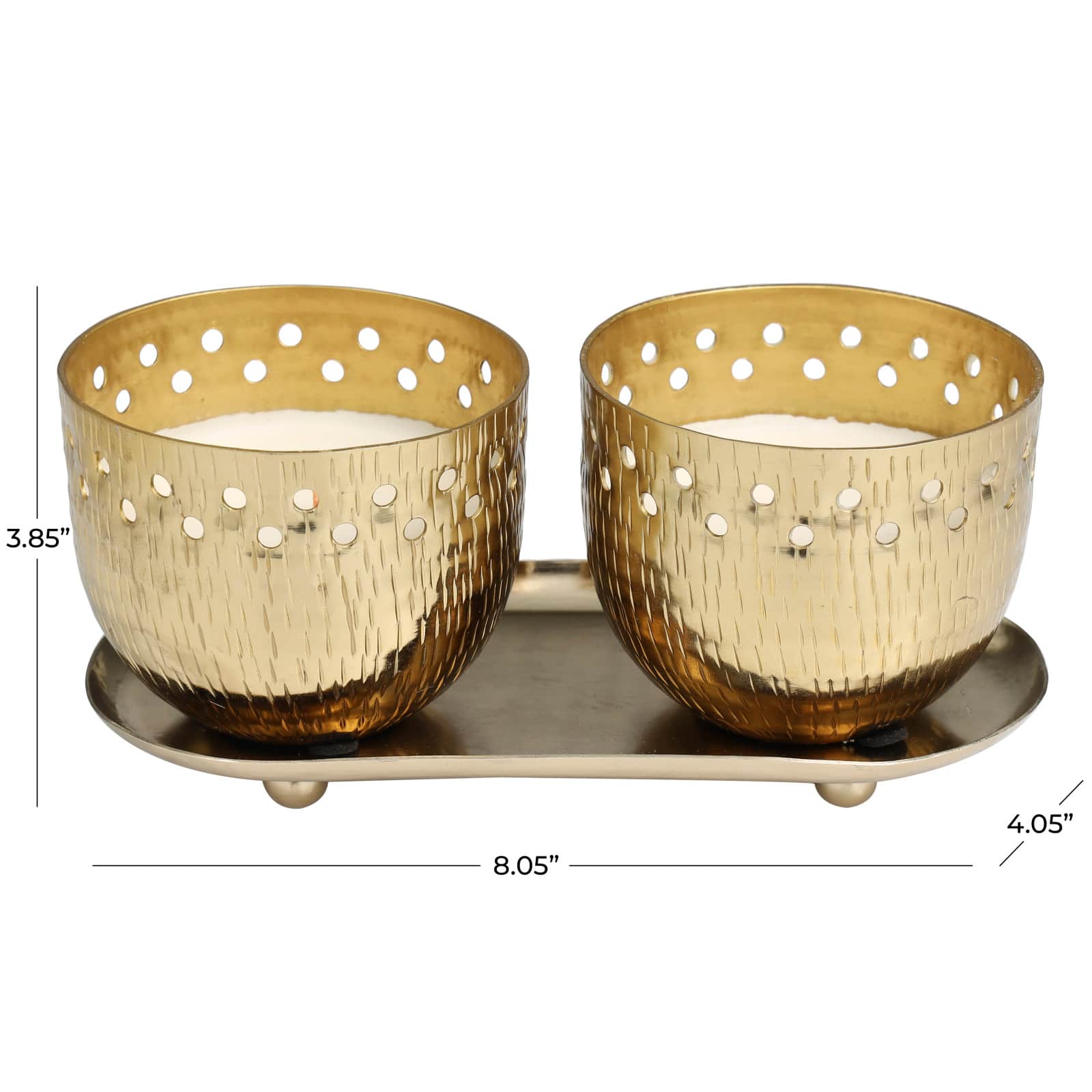 7oz. Jasmine Scented Candles in Cut Out Gold Bowls and Tray