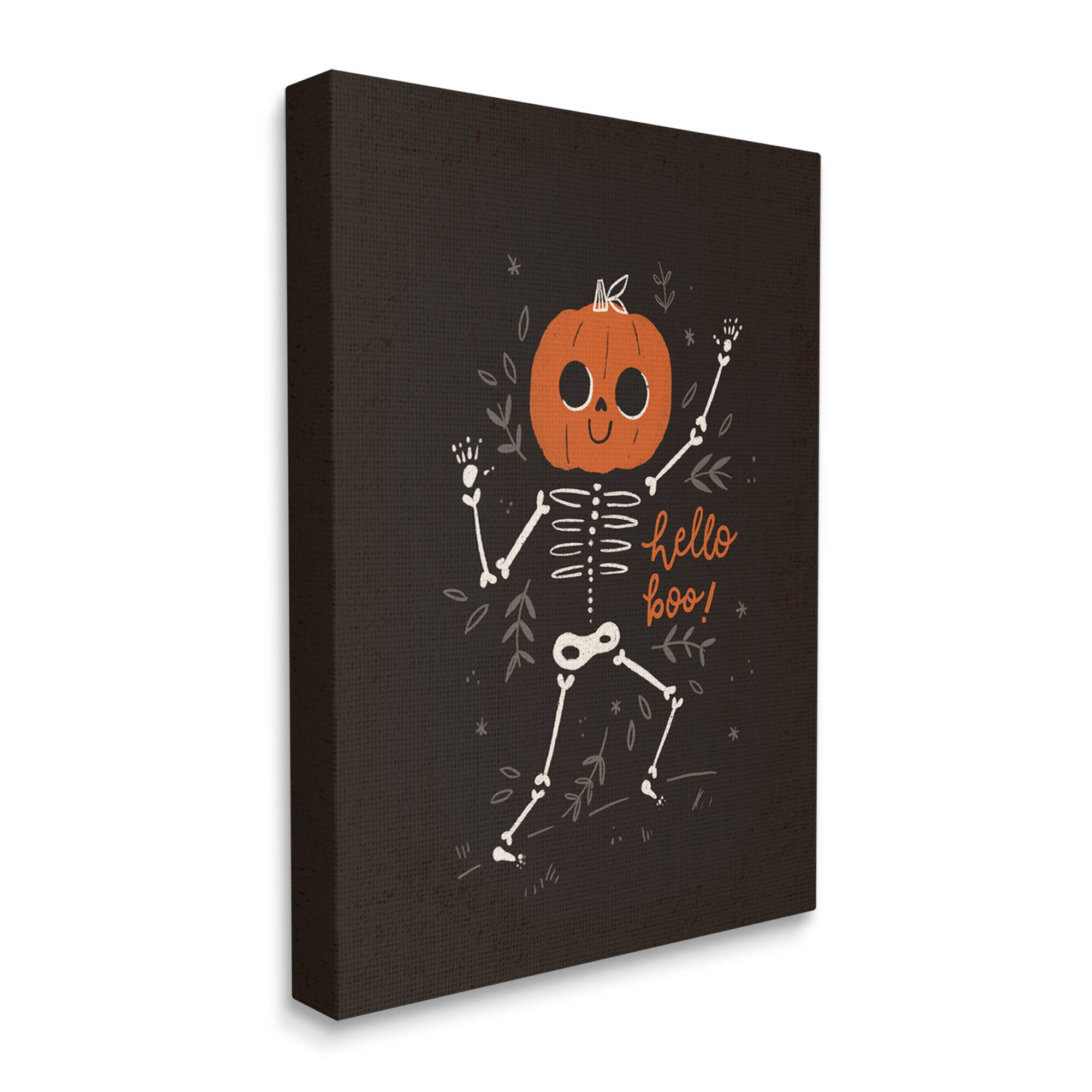 Stupell Industries Hello Boo Halloween Smiling Skeleton Canvas Wall Art