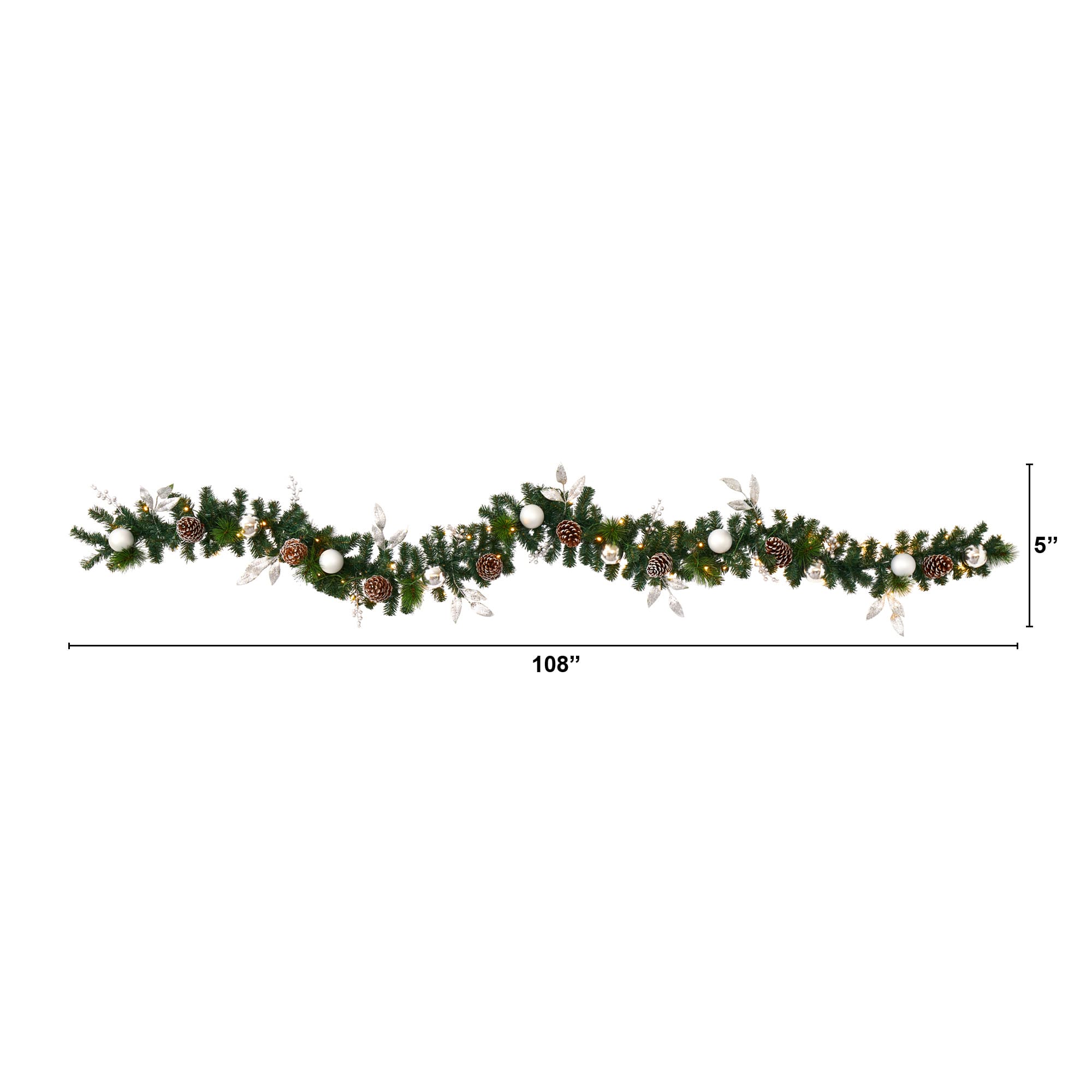 9ft. Pre-Lit Clear LED Ornament &#x26; Pinecone Artificial Christmas Garland