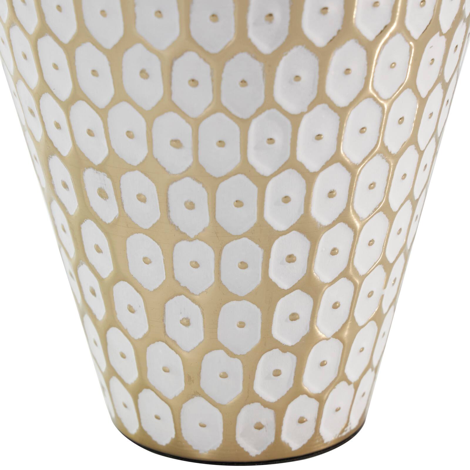 11&#x22; Gold &#x26; White Geometric Dot Metal Vase