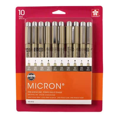 Pigma® Micron™ Black & Gray 10 Piece Fine & Bold Line Pen Set | Michaels