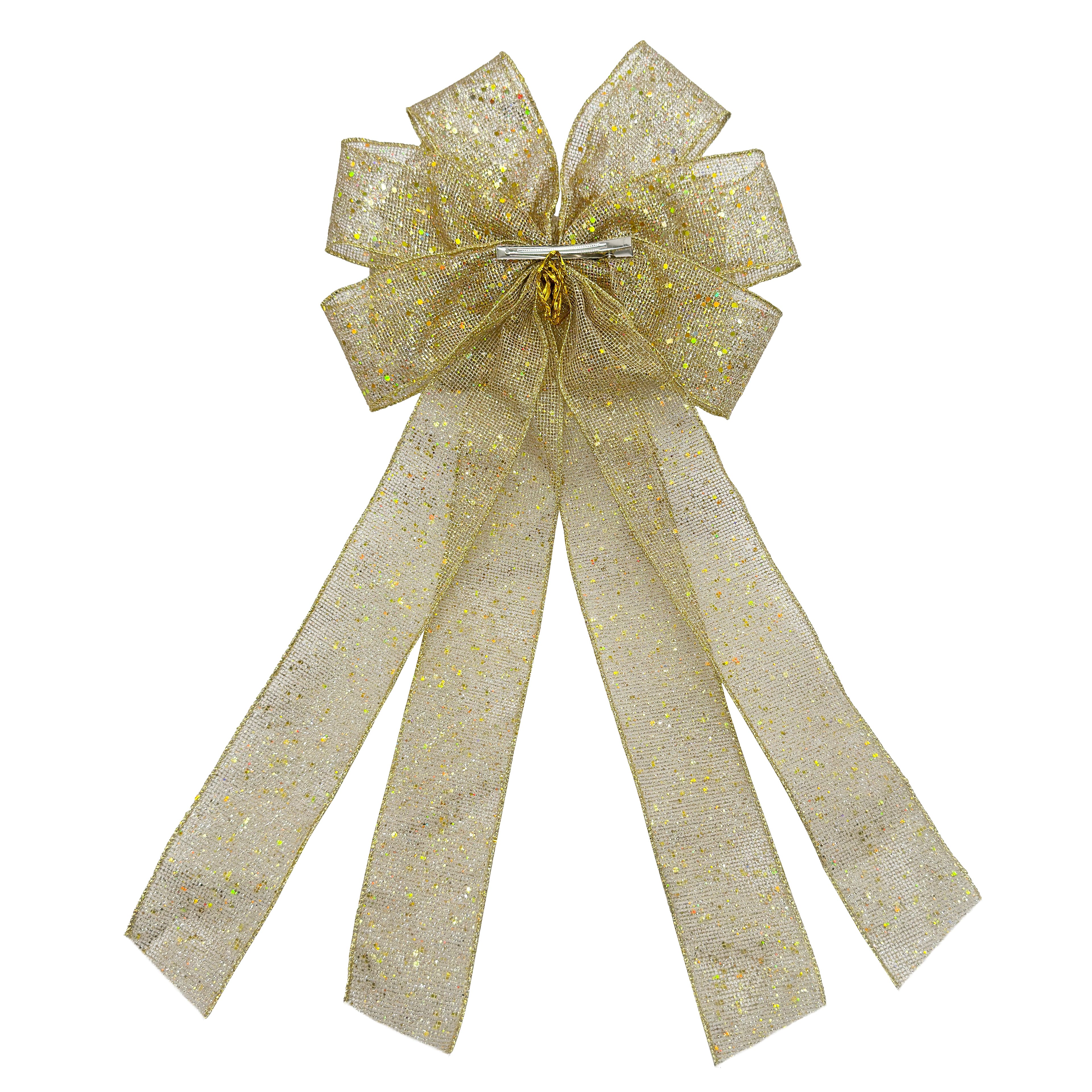 20.5&#x22; Gold Glitter Mesh Tree Bow by Celebrate It&#xAE;