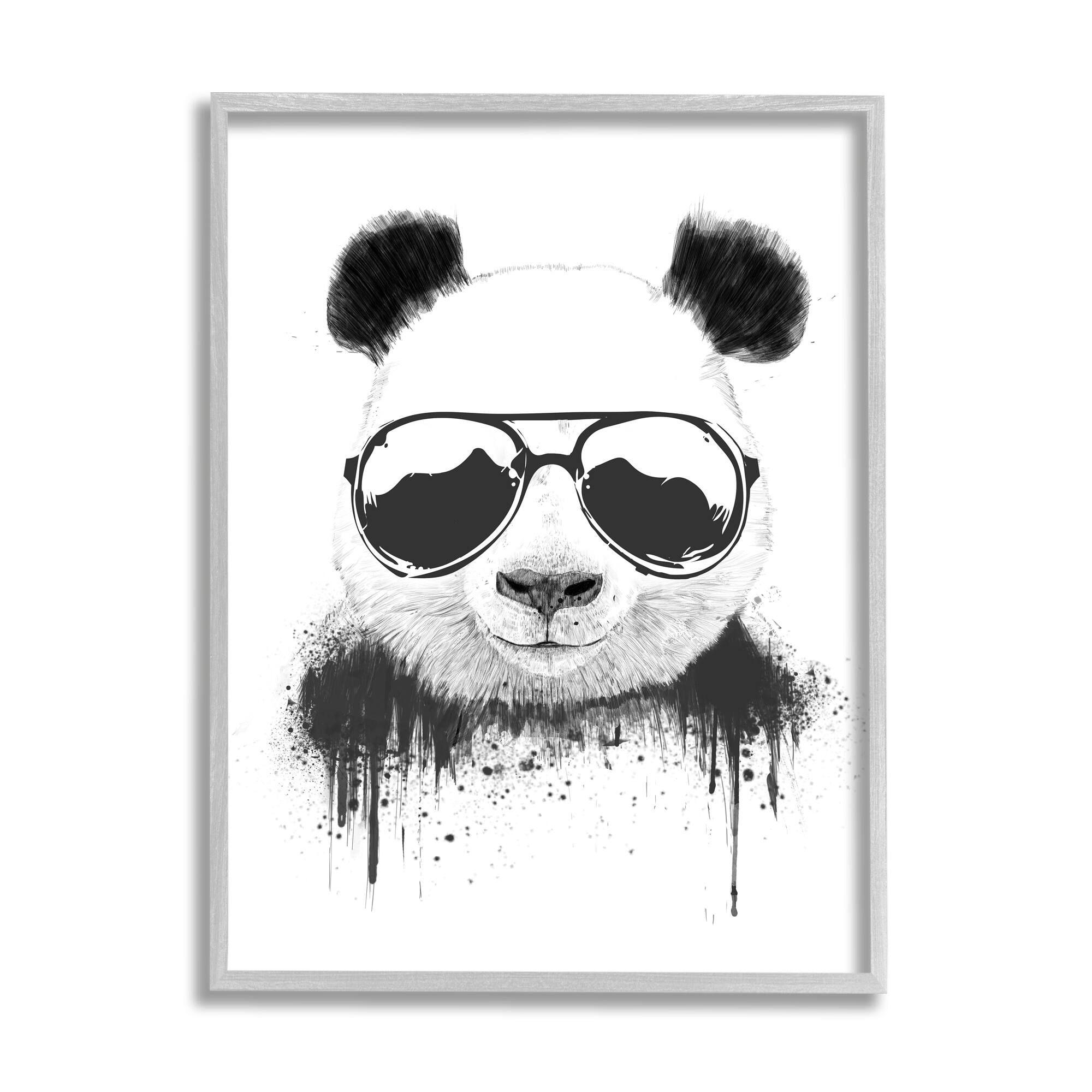 Stupell Industries Cool Panda Sunglasses Black And White Paint Drip in Gray Frame Wall Art