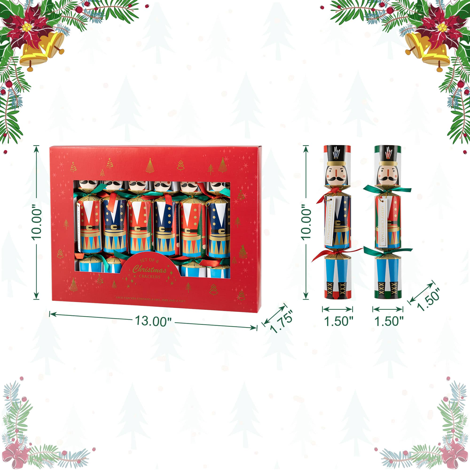 Glitzhome&#xAE; 10&#x22; Christmas Nutcracker Party Cracker with Gift Contents, 8ct.