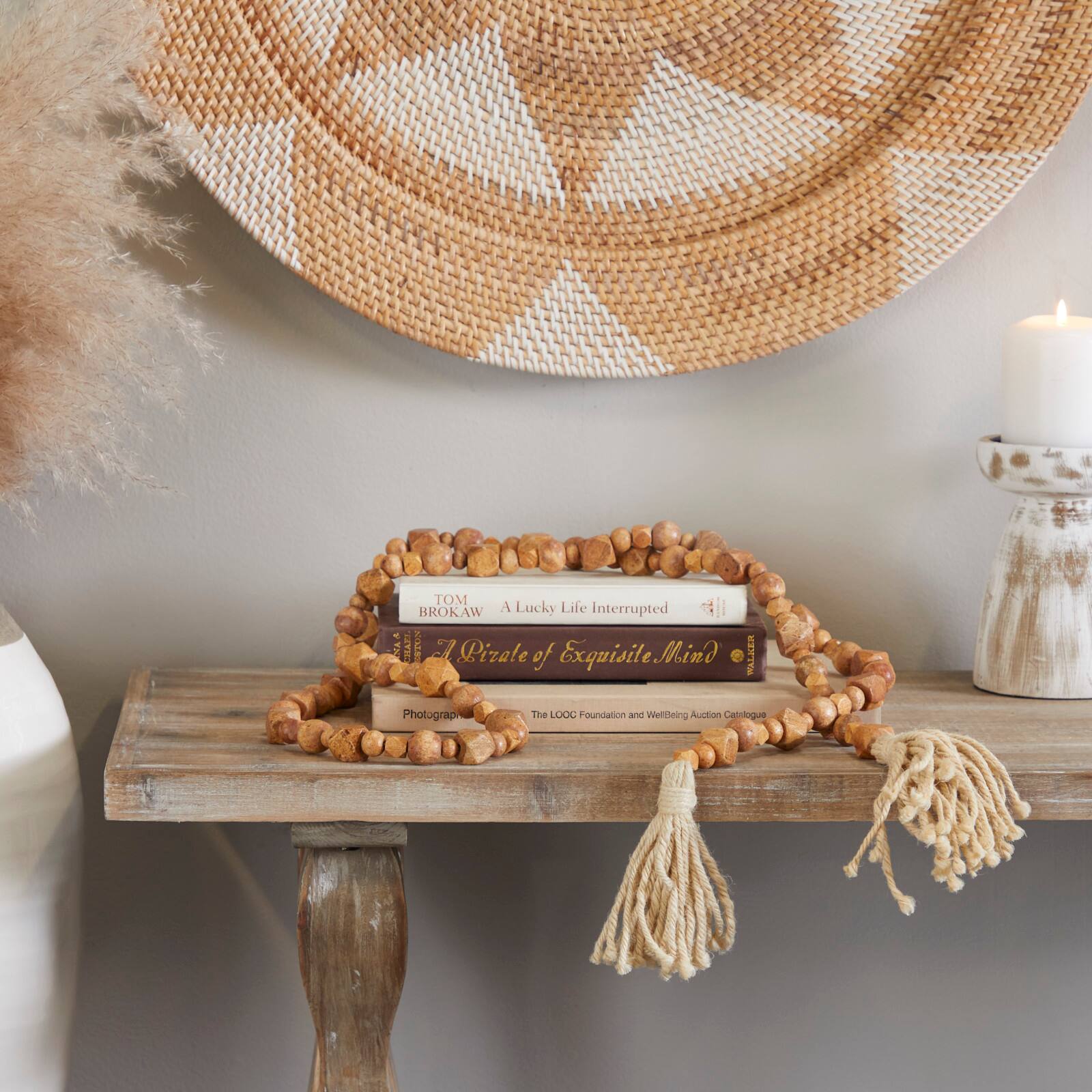 80&#x22; Geometric Wood Bead Garland with Tassels